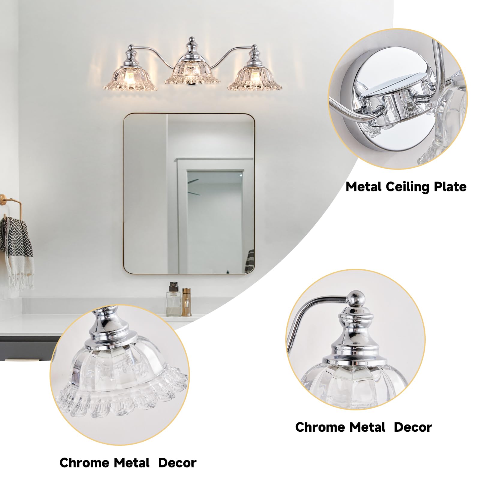 Xiedun Chrome Vanity Light 3 Light Bathroom Lights Vanity Lights For Bathroom Bathroom Light Fixtures