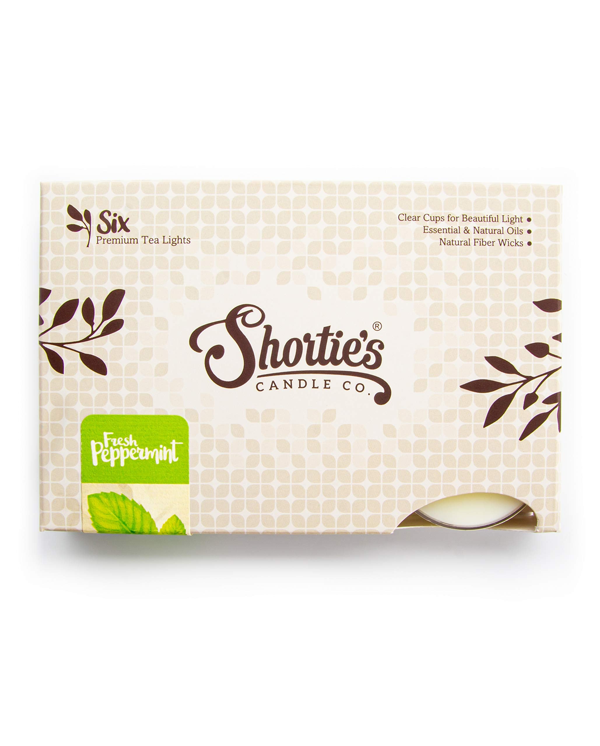 Shortie's Candle Company Fresh Peppermint Tealight Candles - 6 White Paraffin Wax Lights - Highly Scented - Holiday Collection
