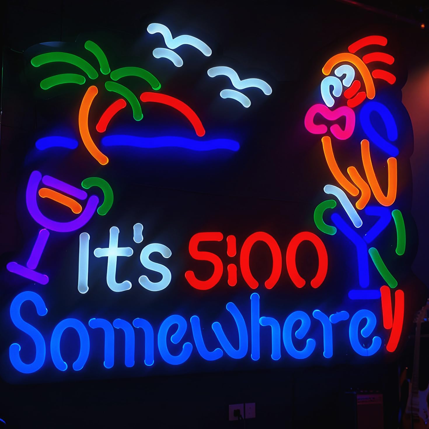Jigsaw Puzzle ItS 5:00 Five Oclock Somewhere Neon Light Sign  Man Cave Men Led Light  Home Wall Signs Gifts  Decorations  Palm Tree  Beach  Sun  Tiki Bar  Garage  Accessories  Cart  Party  Bedroom  Led Sign  Lights