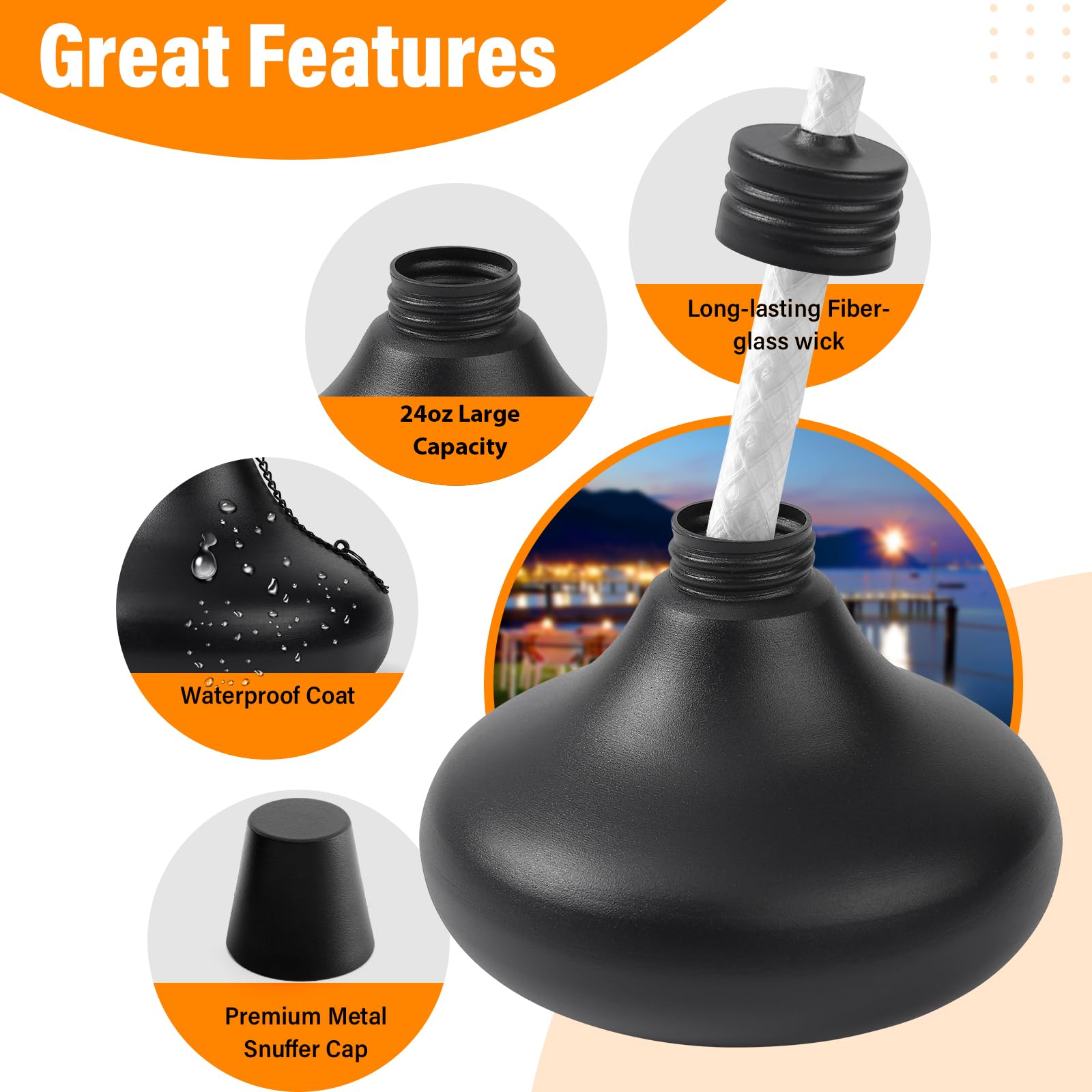 Snogswog 6 Pack Citronella Tabletop Torches - Refillable Metal Lanterns For Outdoor Patio & Garden