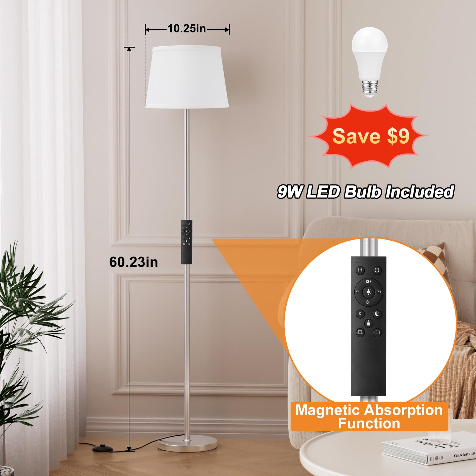 ?Upgraded?Floor Lamps For Living Room, Modern Floor Lamp With Remote Control, Dimmable Colors Temperature Standing Lamp Foot Swi