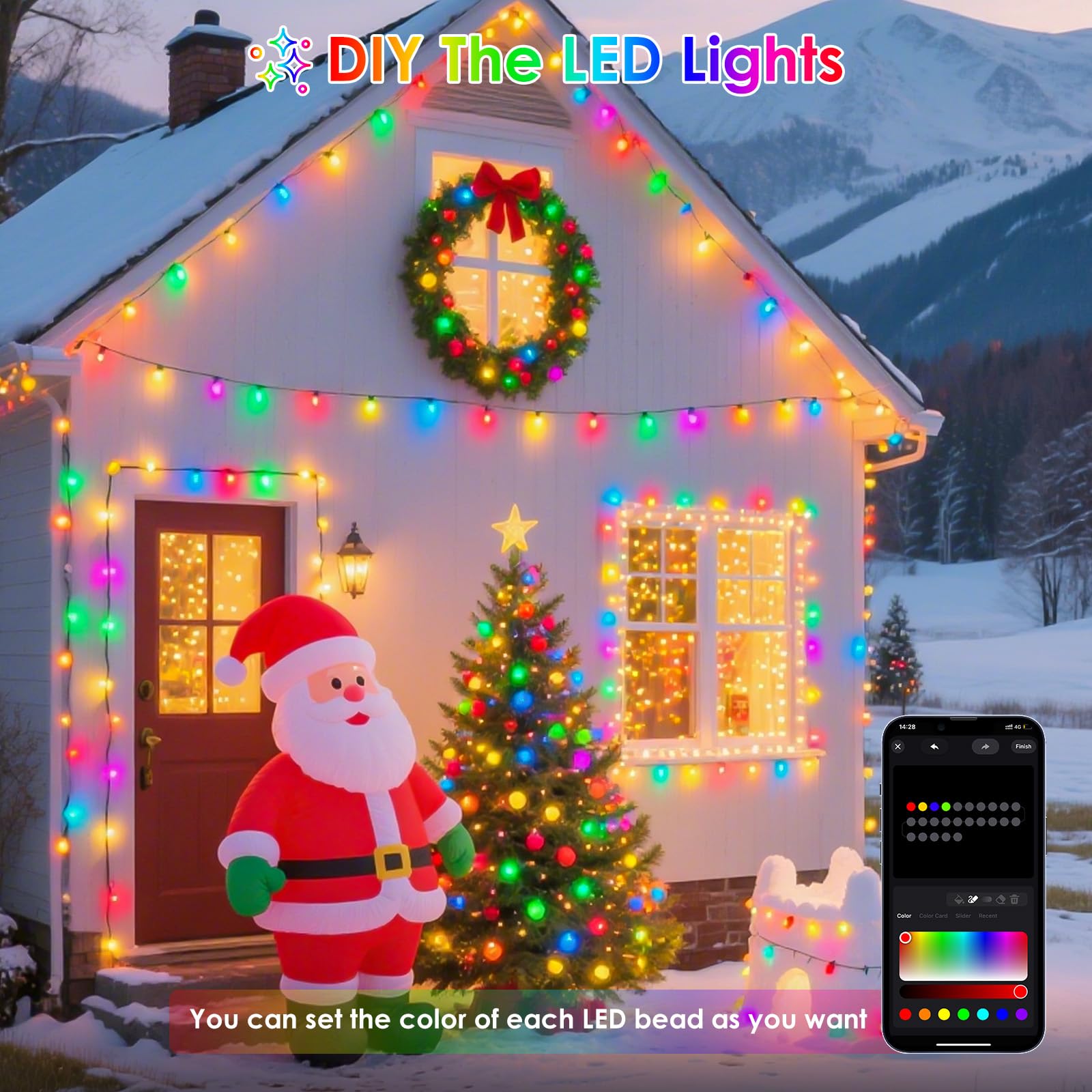 YIQU Smart Color Changing Christmas Lights, 200 LED RGB String Lights, 66 FT, Remote App Control, Music Sync, Waterproof