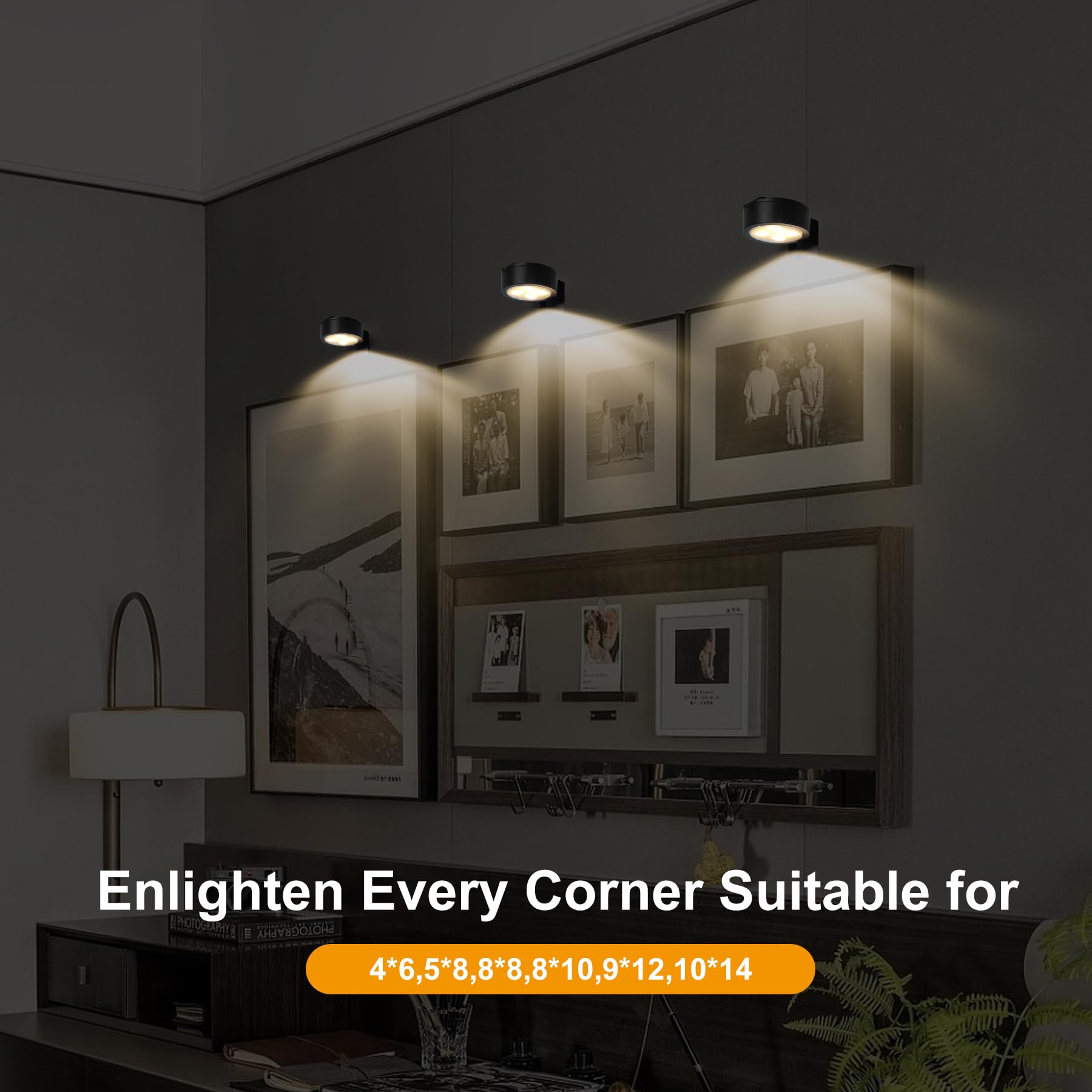 3-Pack Battery Operated Picture Light Magnetic Painting Light With 3 Lighting Modes,Remote And Dimmable Timer Art Display Light