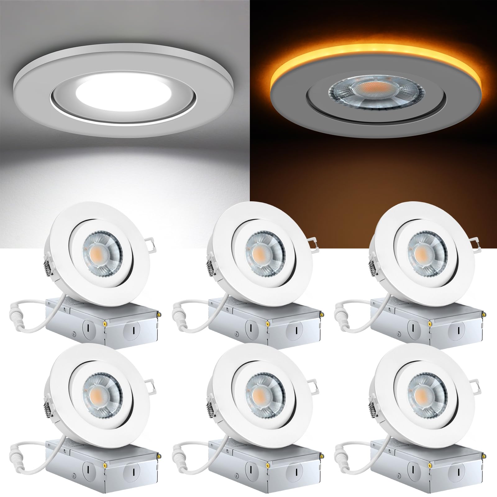 KnLnny Ware 4 Inch Indoor Spot Lights with Night Light, 9W 750LM Dimmable, Aluminum, ETL Listed, White, Model Light2025001-NL