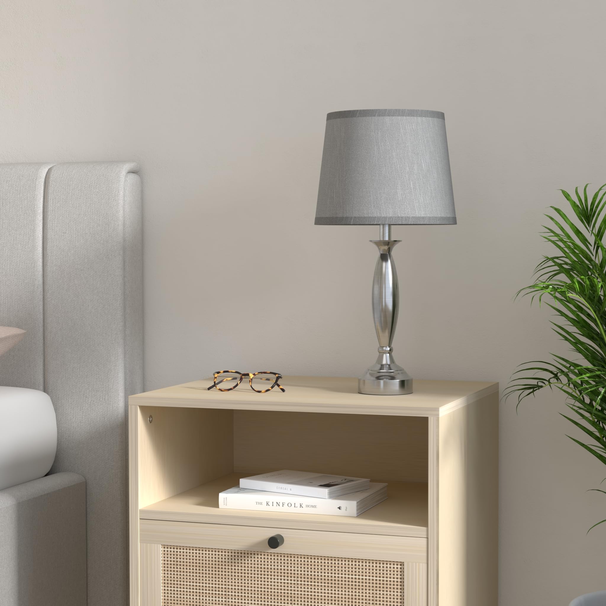 Seealle Touch Control Bedside Lamp Set of 2, 3 Way Dimmable, Metal, 22.5in, A. Grey Shade and Nickel Base