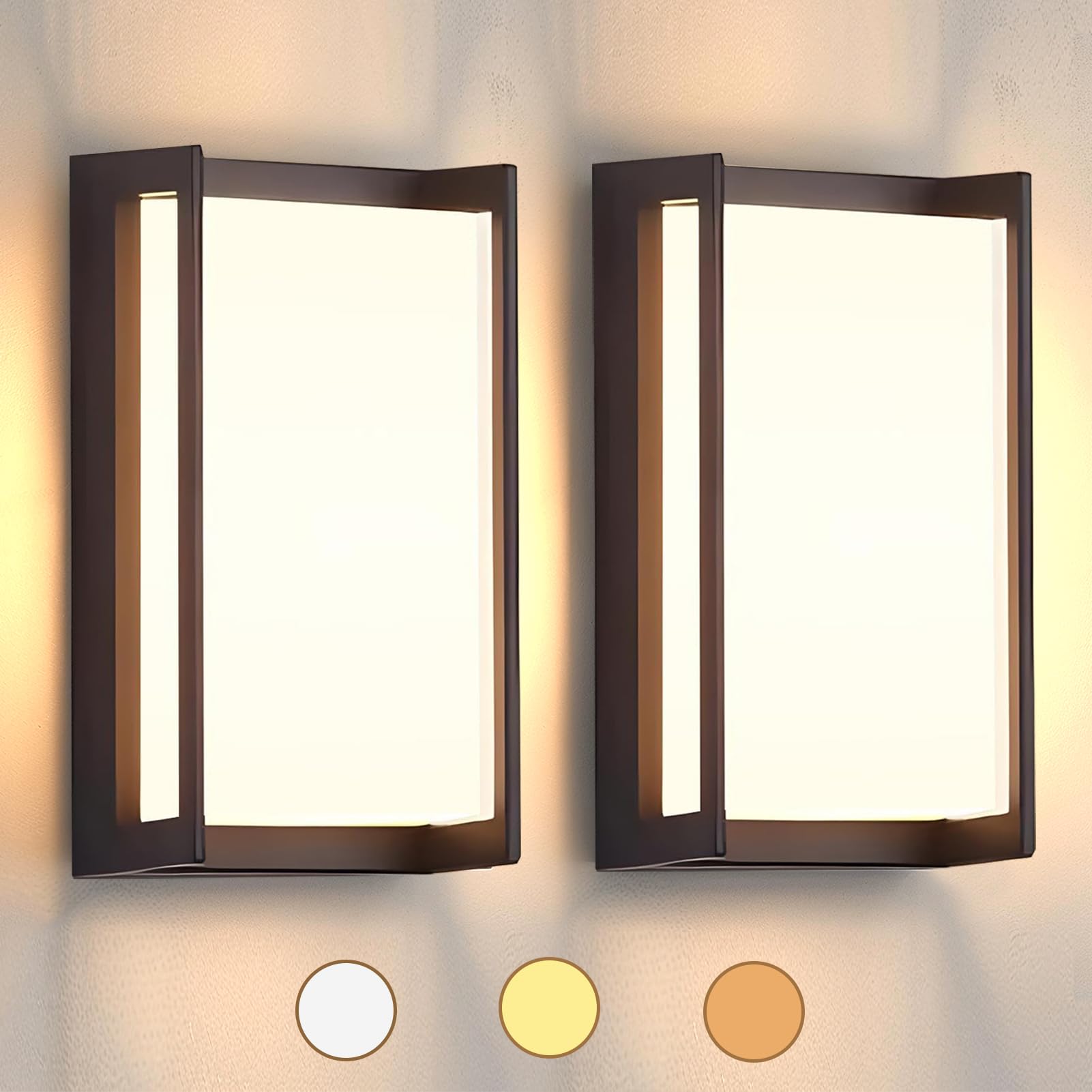 iYogaled Outdoor Wall Sconce, IP65 Waterproof, 18W, 3-Color Temperature, 2 Pack, Black, Model 1853-2PCS