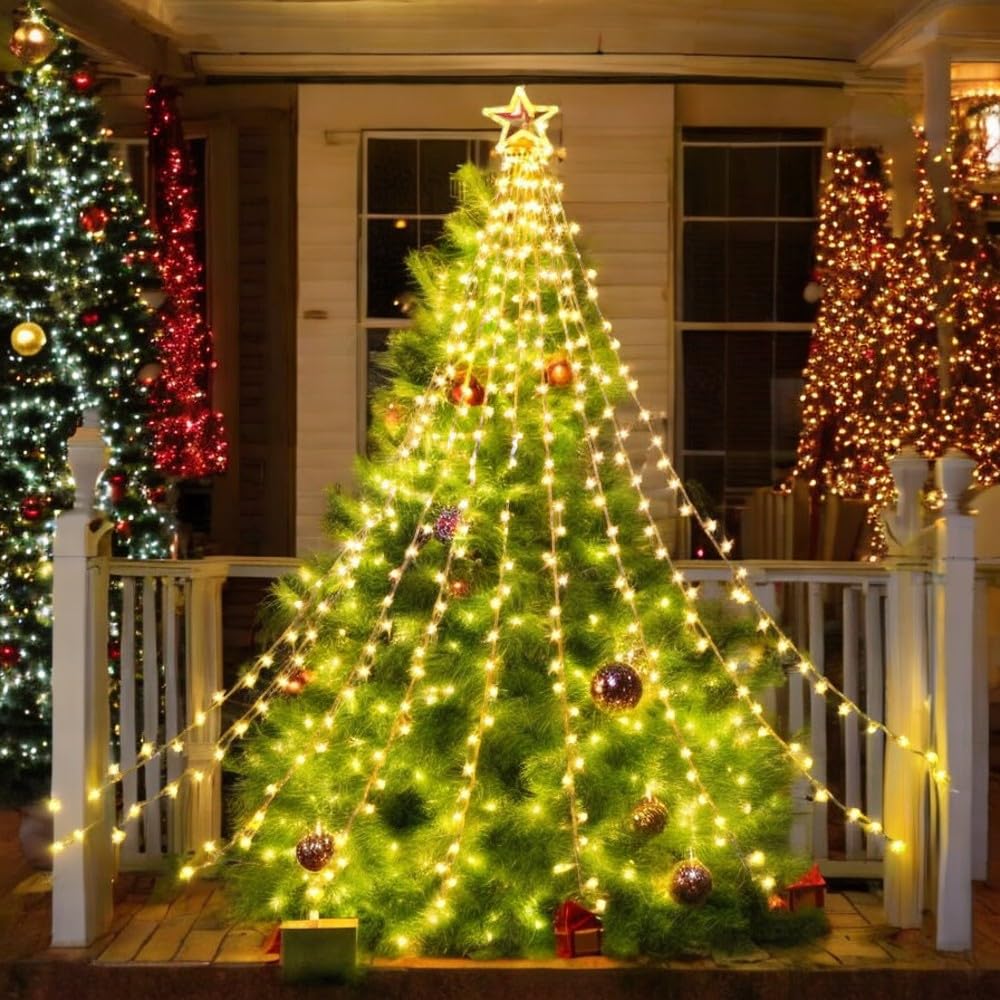 Ztx Christmas Star String Lights,11 Lighting Modes Christmas Decorations Clearance Outdoor 11Ft Waterfall Christmas Tree Lights