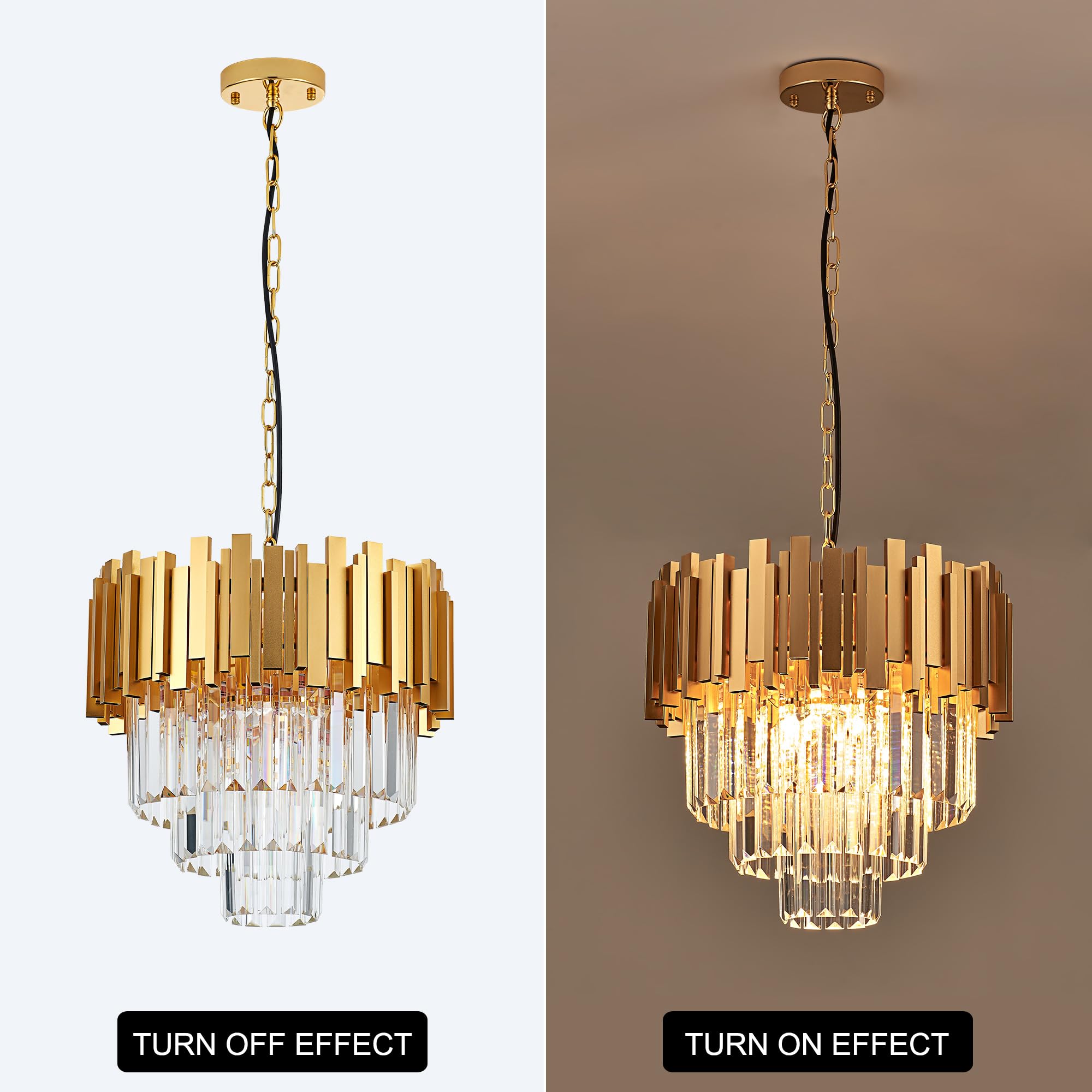 Faibra 15.75" Gold Crystal Pendant Light Fixtures,5-Light Luxury Crystal Pendant Light Perfect For Dining Room, Bedroom, Kitchen, Living Room 3-Tier