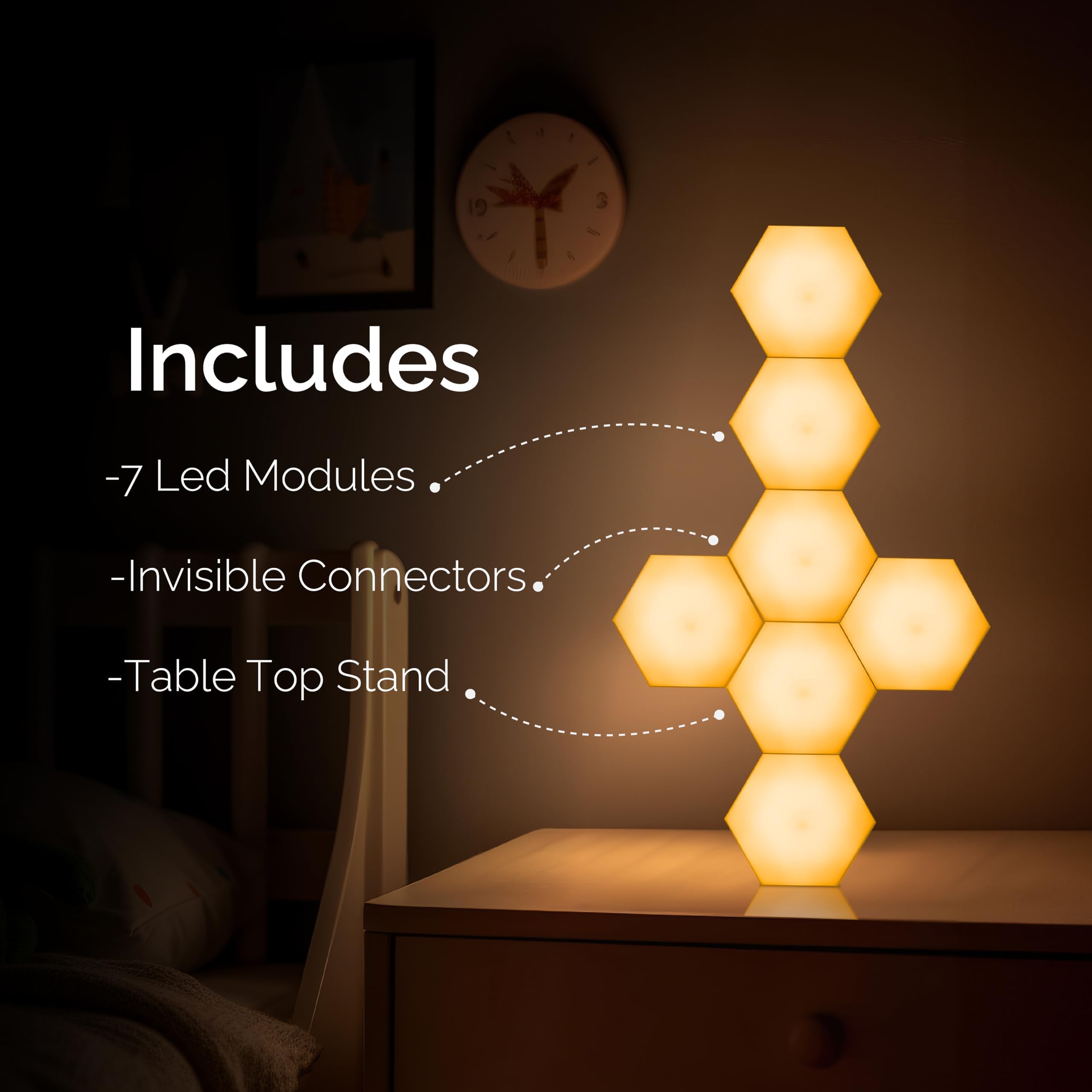Emberela HEXlights 7-Pack RGB Hexagon LED Wall Panels - Touch & Remote Control, Plastic, Game Room Decor, Model ESEMHL-7