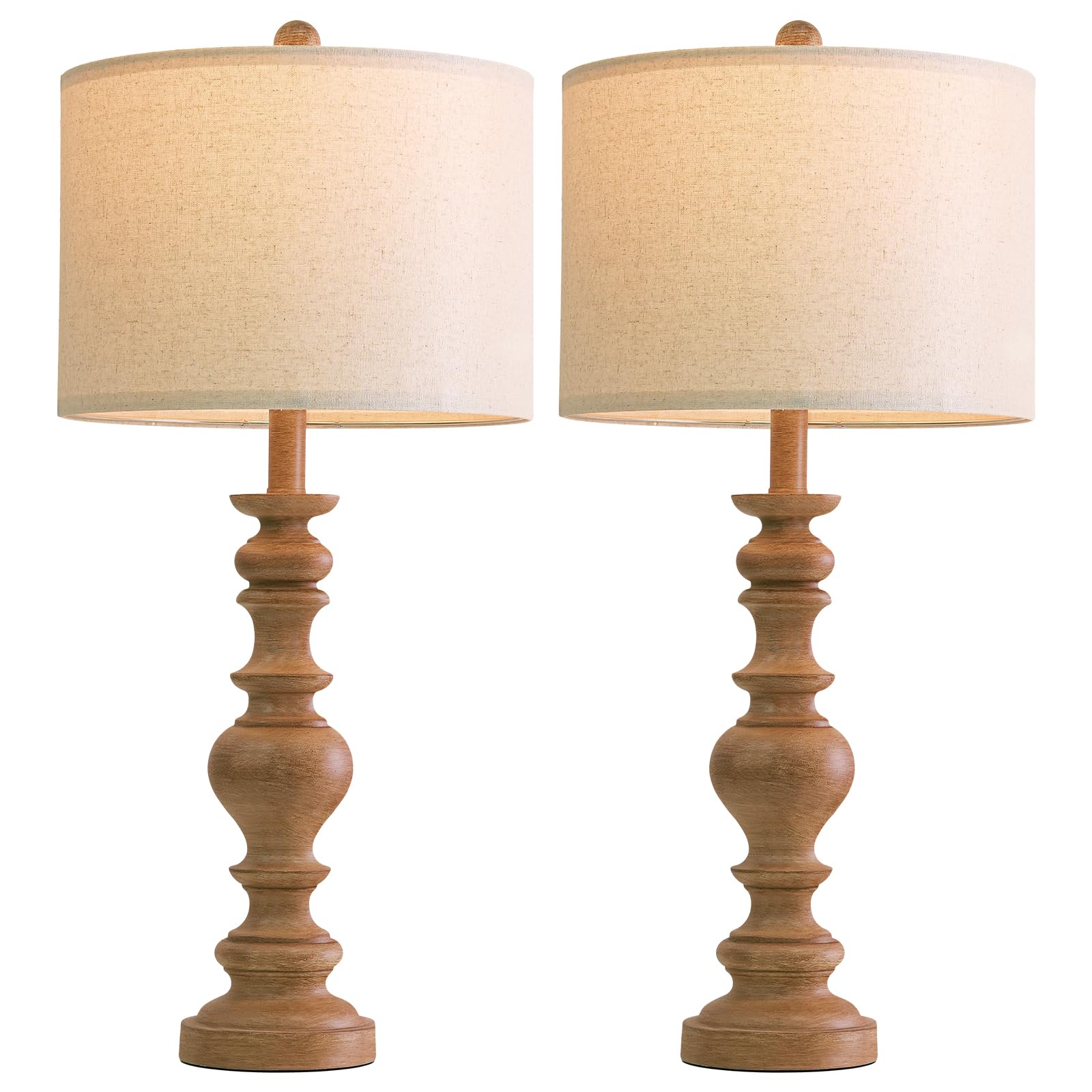 Bobomomo 27  Light Brown Table Lamps Set Of 2  Large Farmhouse Resin Lamps With Linen Shades  Rustic Vintage Lamps For Living Room  Bedroom  Console Table Or Entryway Home Lighting