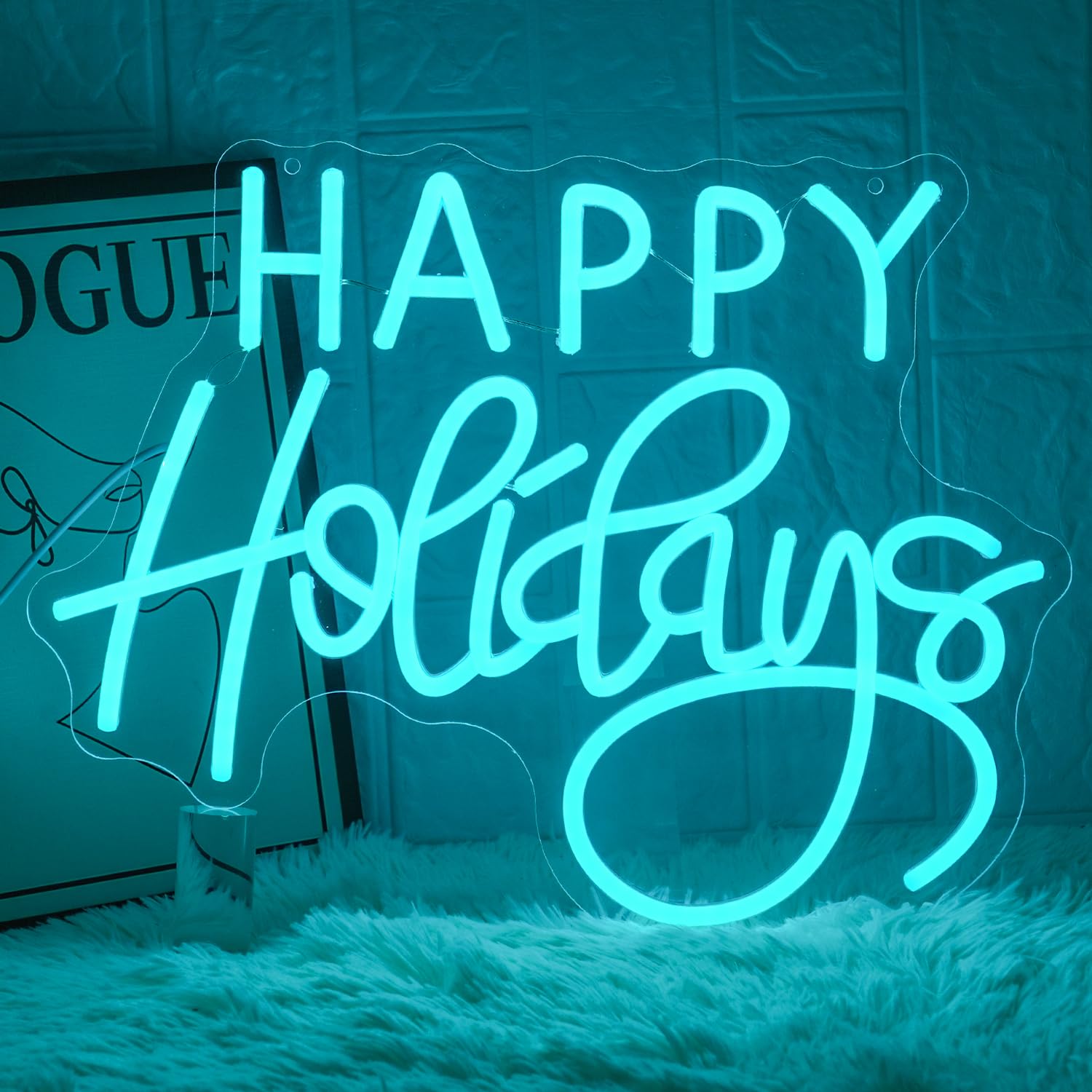 Lmsignly Happy Holidays Neon Sign For Wall Decor Blue Holiday Neon Lights Dimmable Led Christmas Neon Signs For Christmas  Thanksgiving  New Year