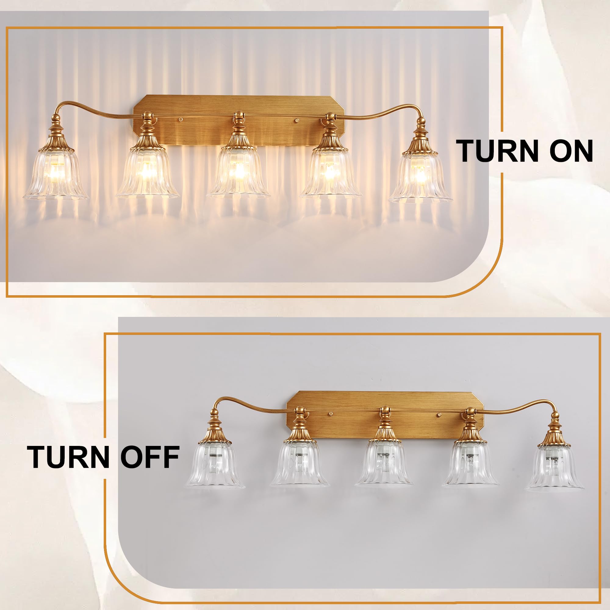 LmnLvn 5-Light Bathroom Vanity Light Fixture, Gold Antique Brass with Crystal Glass Shade, Vintage Style, Model 79942f95-764d-4684-8c61-486