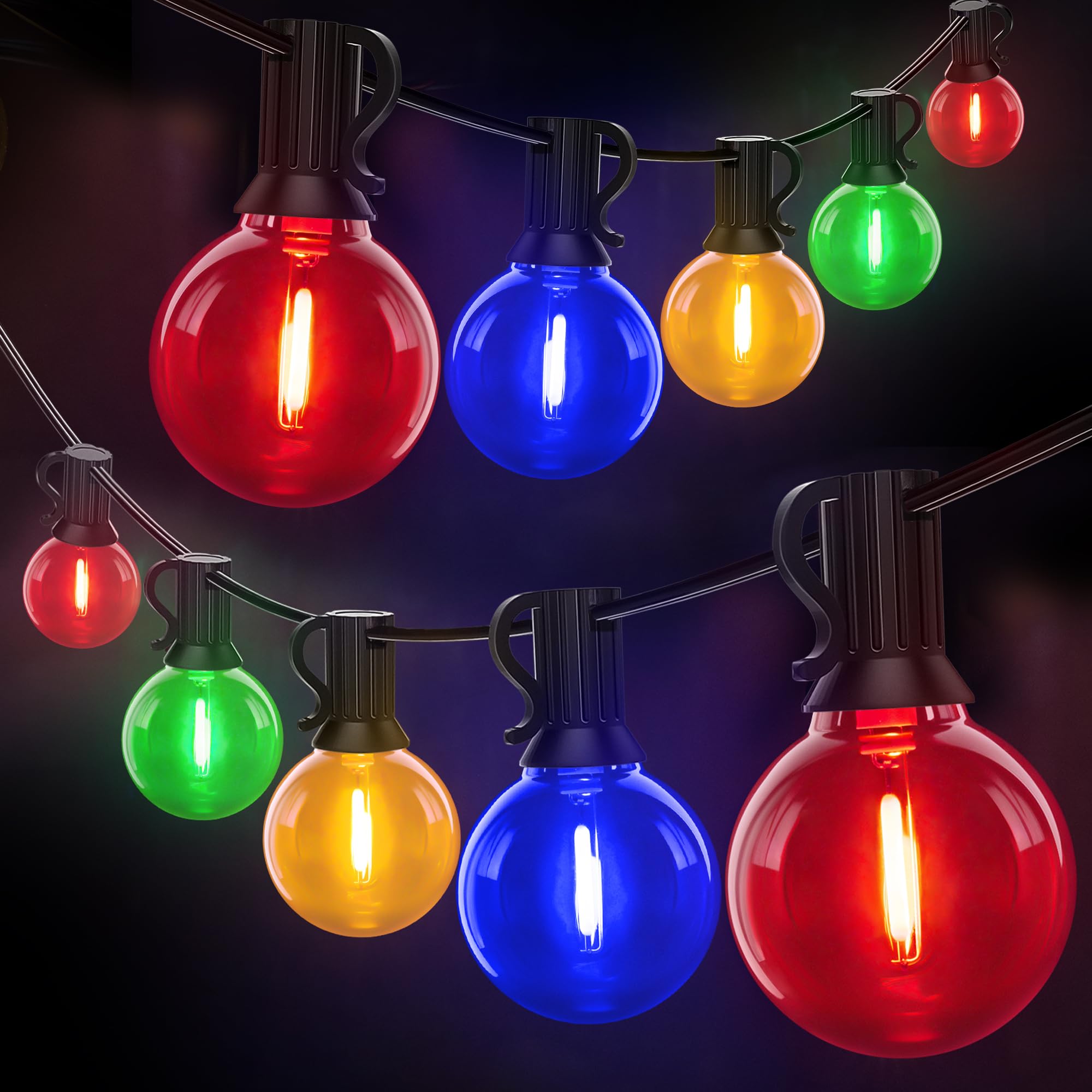 Ollny Christmas Lights Outdoor 50FT 25Bulbs, Multicolor Connectable Waterproof G40 String Light, Shatterproof Plug in Patio Lights for Outside Indoor Balcony Porch Camping Deck Tree House