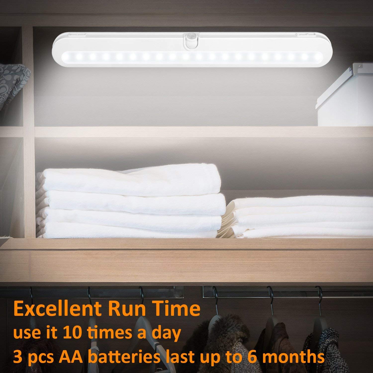 Bls Led Closet Light T01L - Super Bright 20 Led Motion Sensor, Battery/Dc Powered, 6000K Clean White, 2 Pack