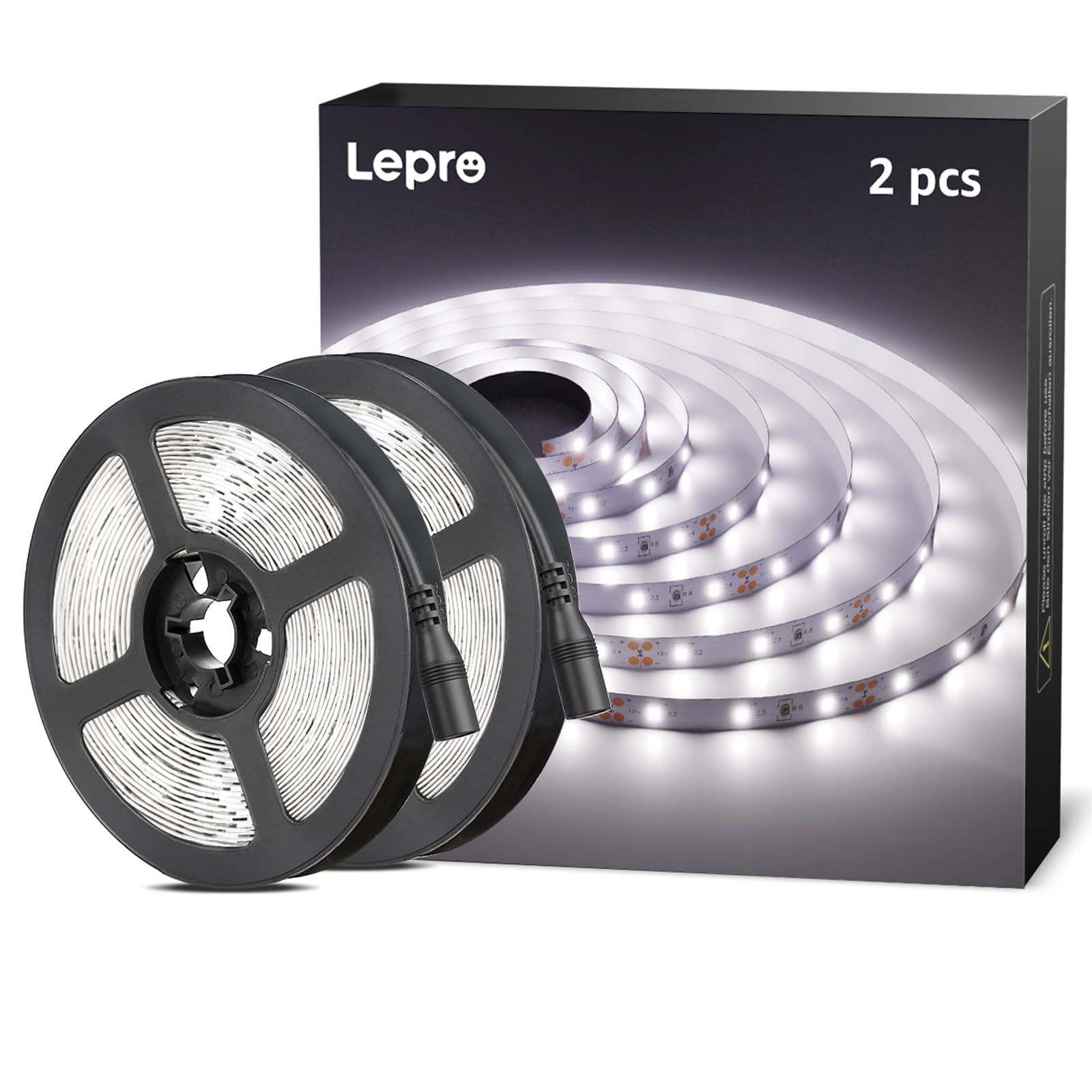 Lepro LED Strip Light 12V, 300 LEDs, 32.8ft, Daylight White, Flexible, Non-Waterproof, Model PR4100057-DW-2, Pack