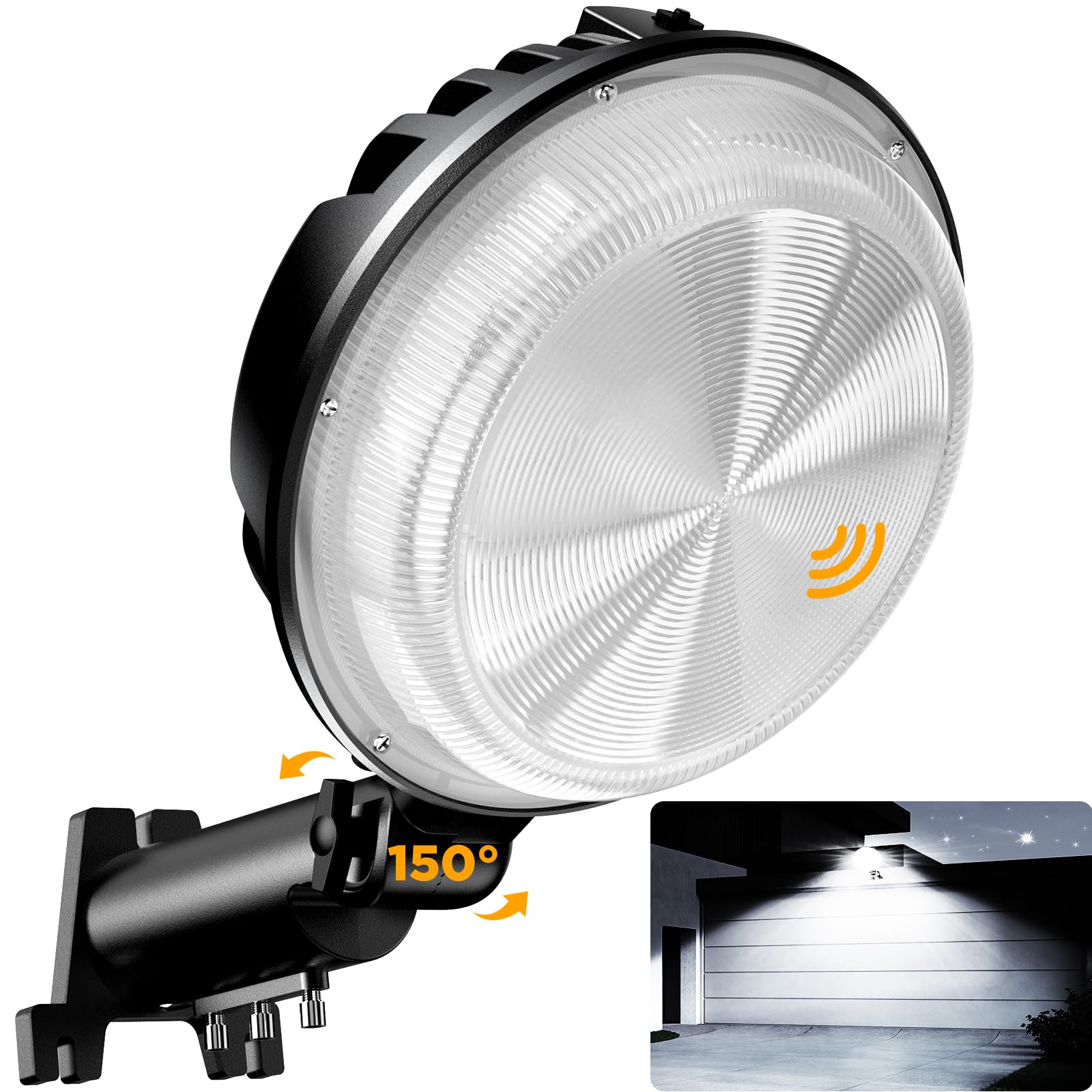 MOONTIP 150W LED Barn Light, 20000LM Dusk to Dawn, Adjustable Photocell, IP66 Waterproof, 6500K Daylight, Black - 1 Pack
