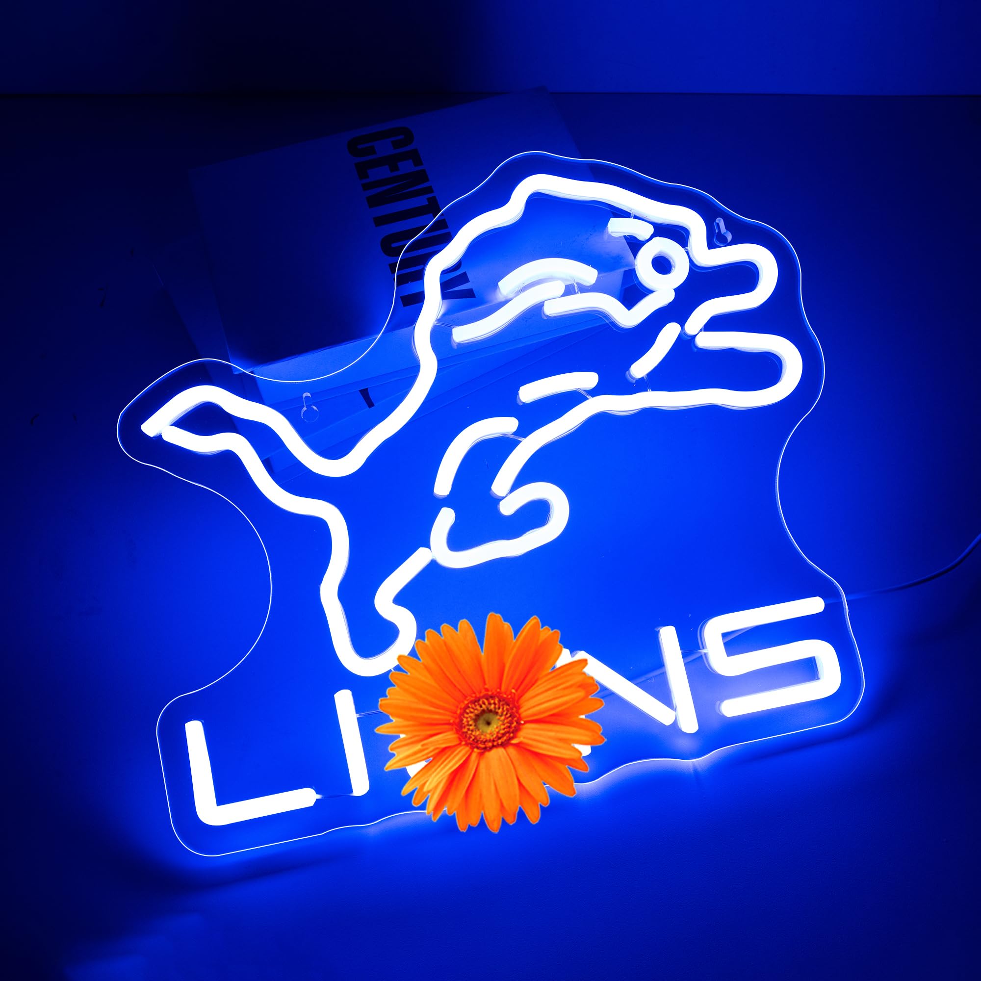 Ftmggdg Lions Neon Football Sign - Led Sports Decor Light For Man Cave, Bedroom, Club, 14.6X12.