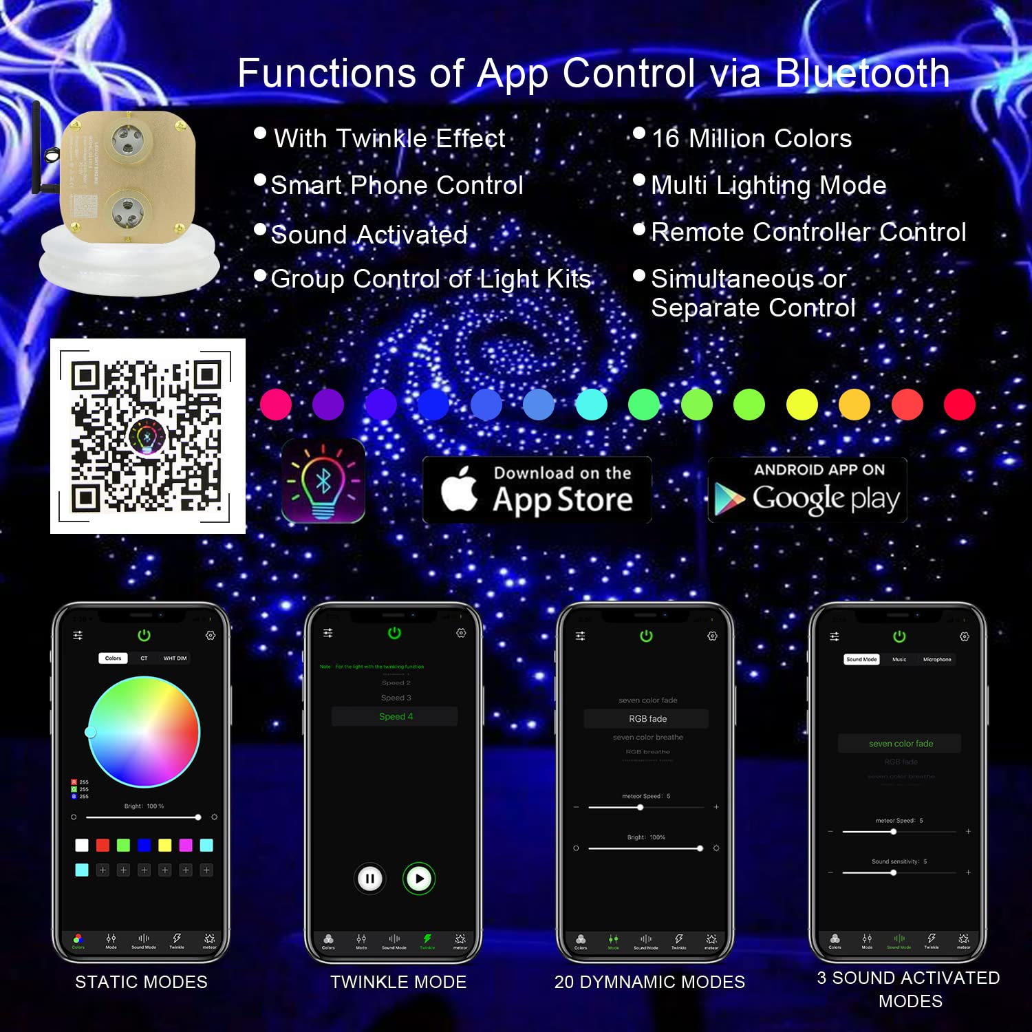 Akepo Fiber Optic Star Ceiling Light Kit - 20W Dual-Head Rgbw, 830Pcs, 13.1Ft, Aluminum, Multicolor, Model Qj-L020