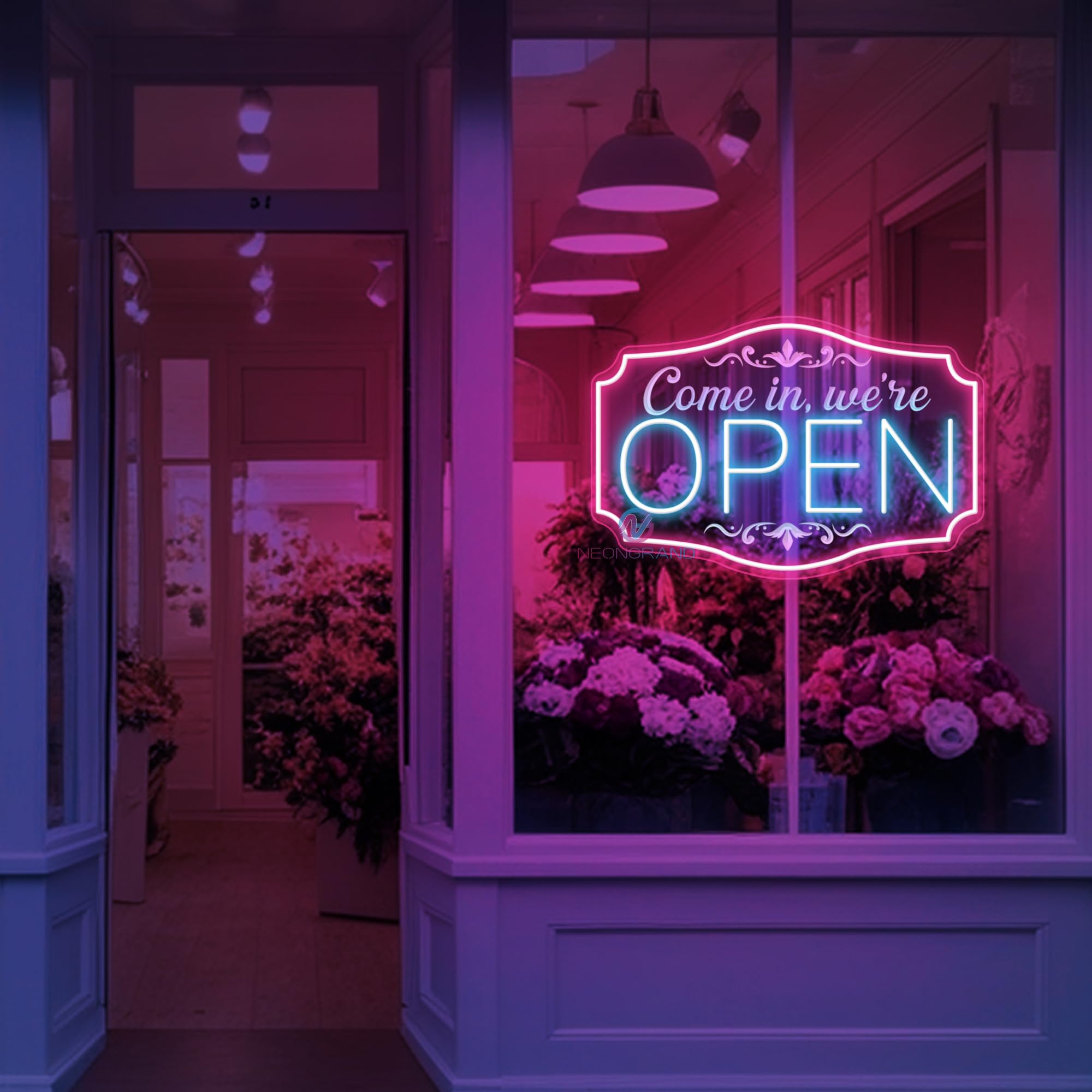 NEONGRAND LED Neon Open Sign, Adjustable Brightness, 16.5x11in , Ice Blue and Pink, Acrylic Wall Decor for Business and Parties