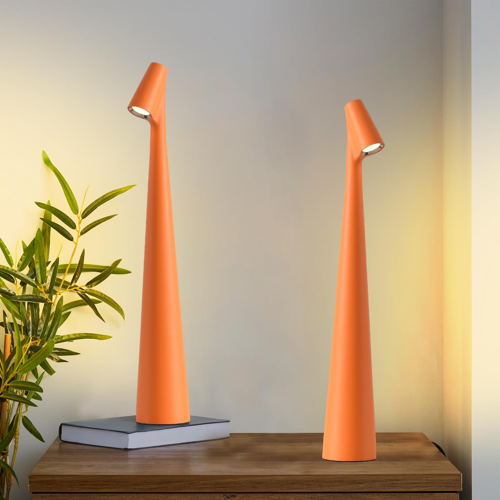 Hebangya Cordless Table Lamps Set of 2, Portable Rechargeable Lights, 3 Levels Brightness, Aluminum, Orange