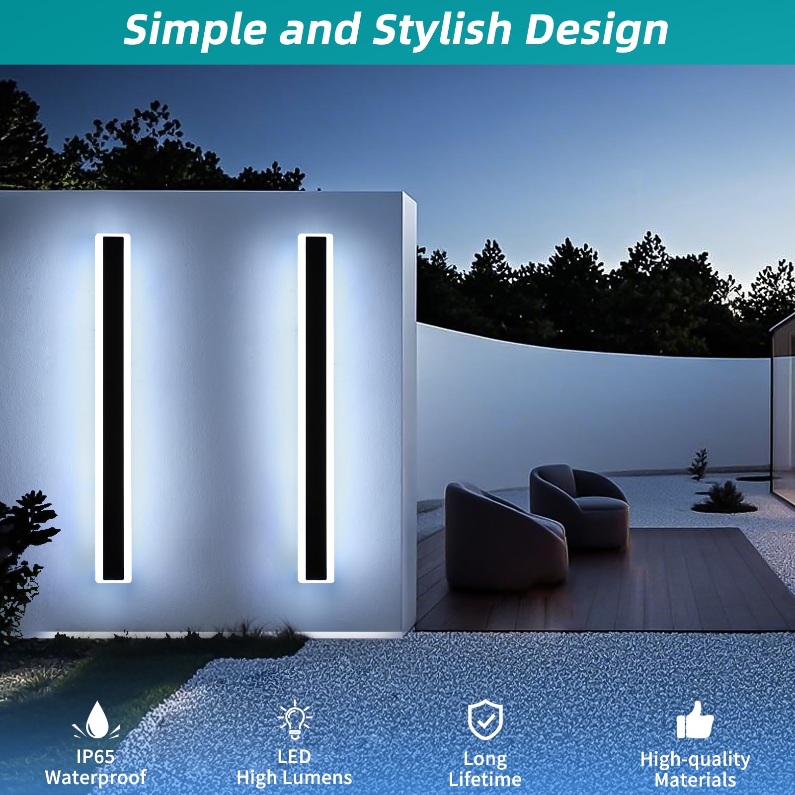 Mikeru 2Pack 47.2" LED Wall Light - 6000K Cool White, IP65 Waterproof Acrylic, Outdoor Porch Lighting Fixtures
