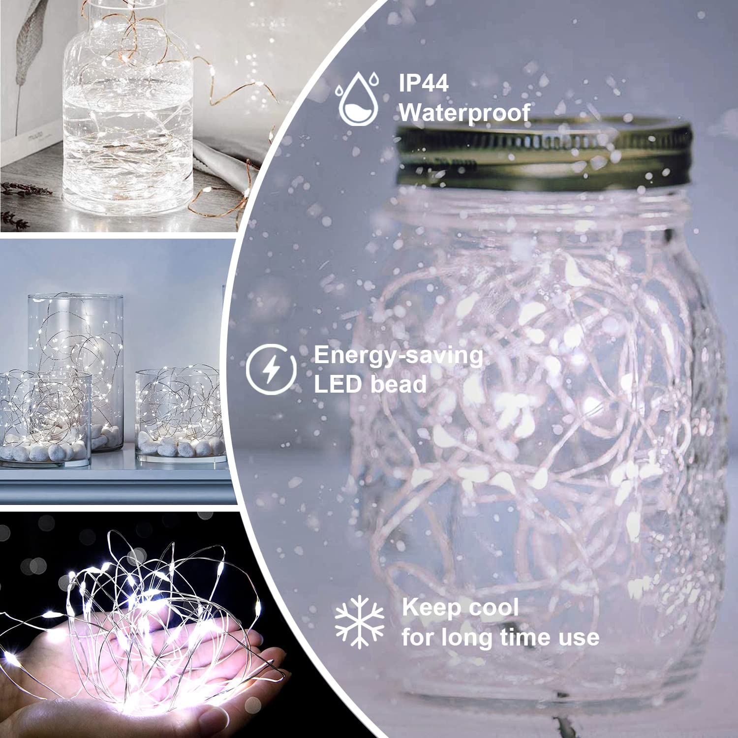 Fairy Lights Battery Operated String Lights 6 Pack 20Led Copper Wire Firefly Twinkle Lights Indoor Waterproof For Christmas Halloween,Garden Party, Bedroom, Wedding, Birthday(Cool White)