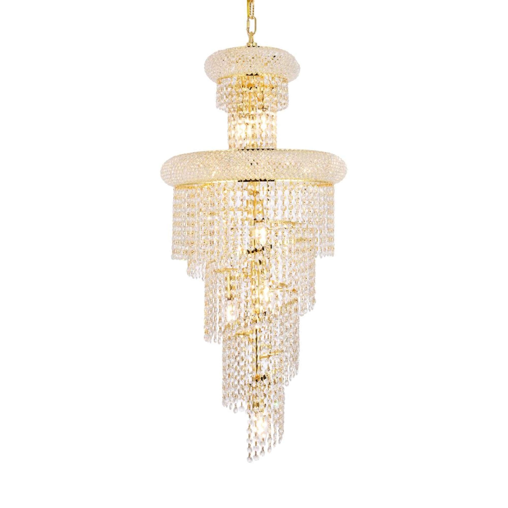Elegant Lighting Crystal Chandelier, 10-Light, Three-Tier, 16in x 36in, Gold Finish, Model 1800SR16G/RC