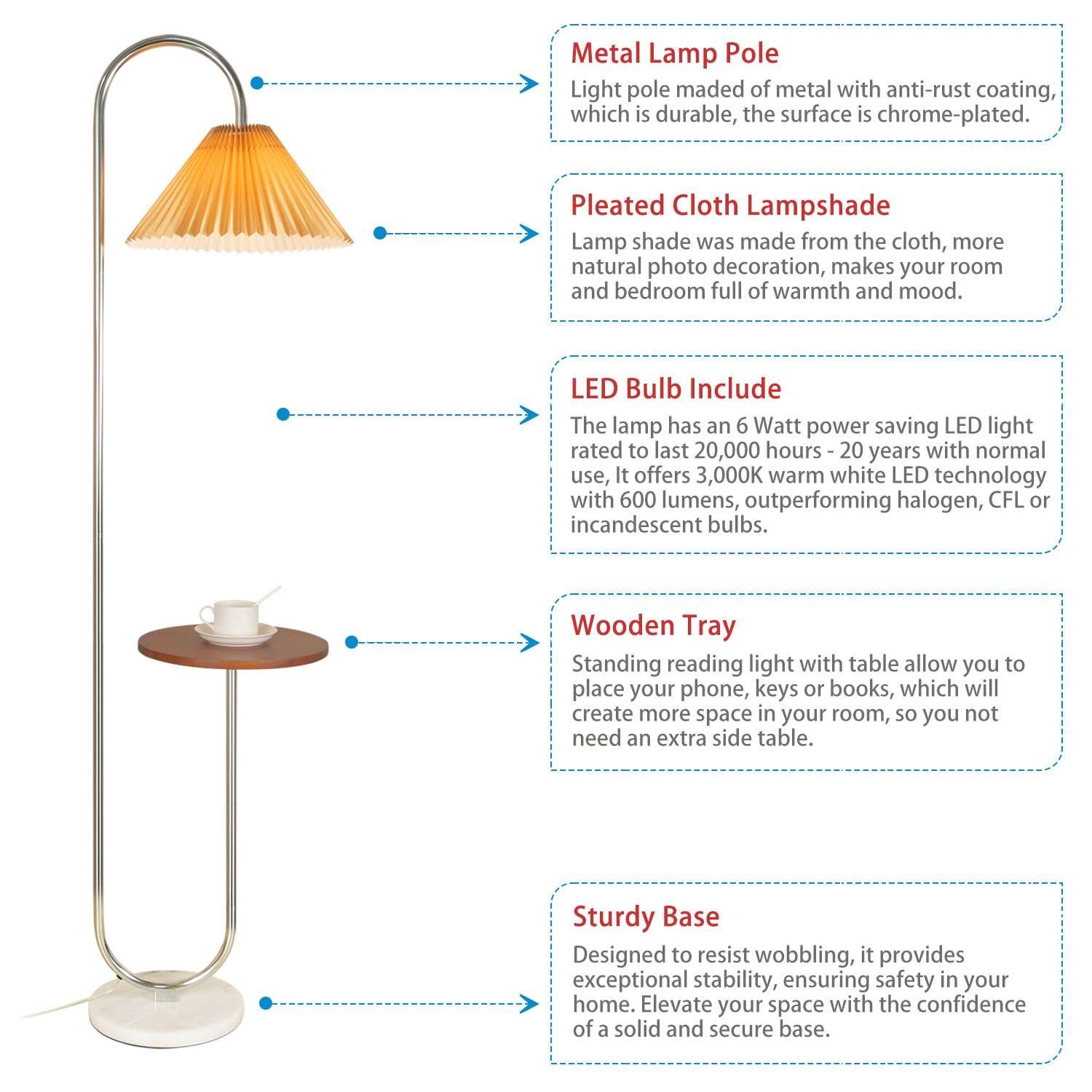 Beaysyty Modern Elegant With Tray Floor Lamp For Office Cafe Den Living Room Bedroom, Foot Switch And Chrome Finish, Orange Plea