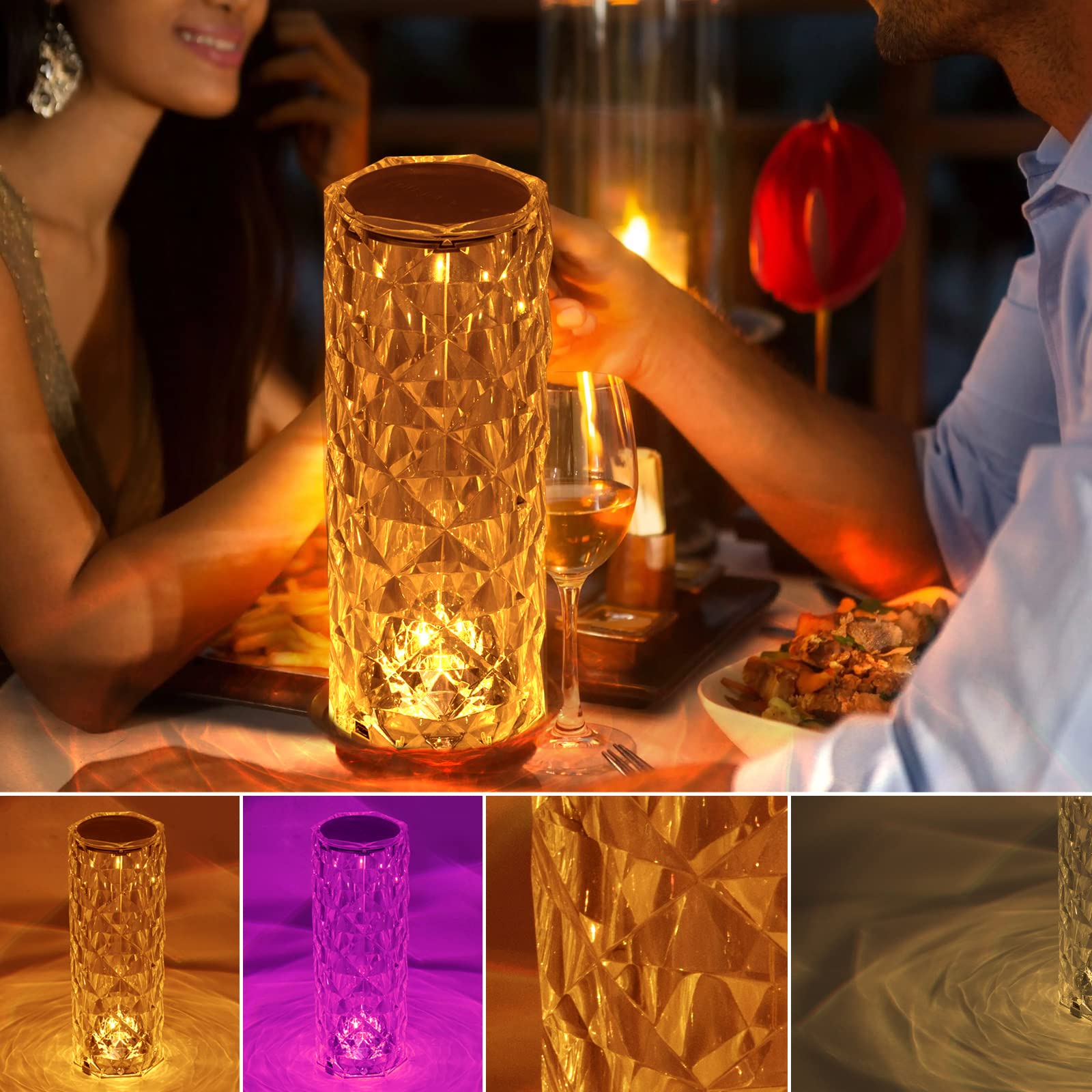 BGFHome Crystal Table Lamp - RGB Color Changing, 2 Pack, Touch & Remote Control, Diamond Design for Bedroom & Living Room Decor