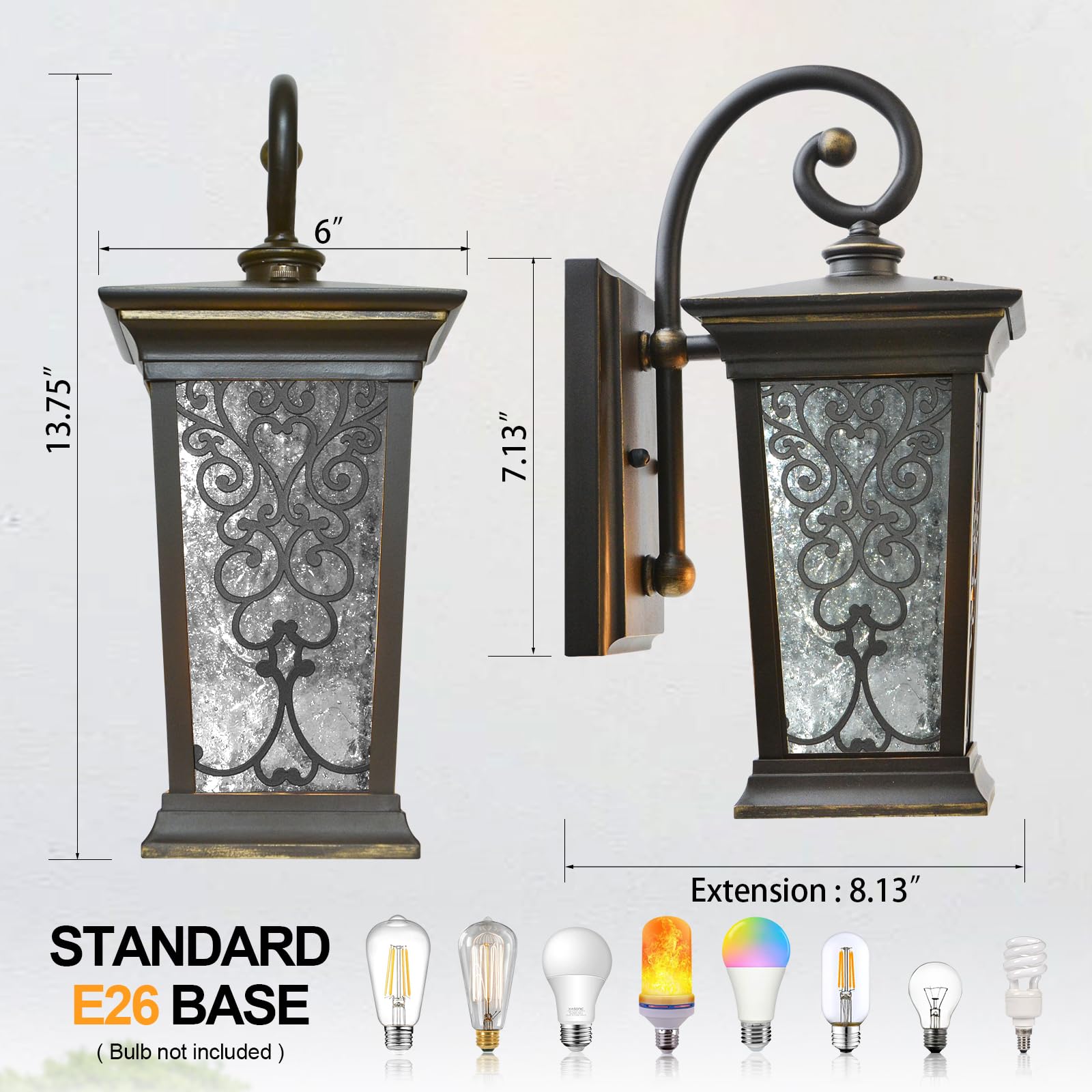 ALVIME Dusk to Dawn Outdoor Wall Light, 14" Antique Bronze Sconce, Aluminum, E26 Base, Photocell Sensor, Model HY90098AB