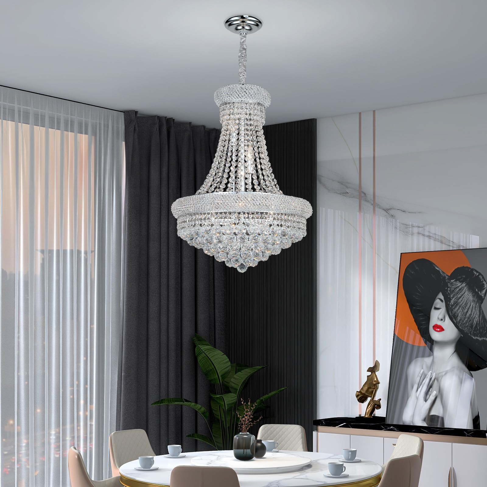 Gifarich Crystal Chandeliers For Dining Room Light Fixture Empire Style K9 Crystal Chandeliers For Entryway 12 Lights Chrome stylish Lighting Fixtures For Living Room Stairway Bedroom Foyer D22 Inch