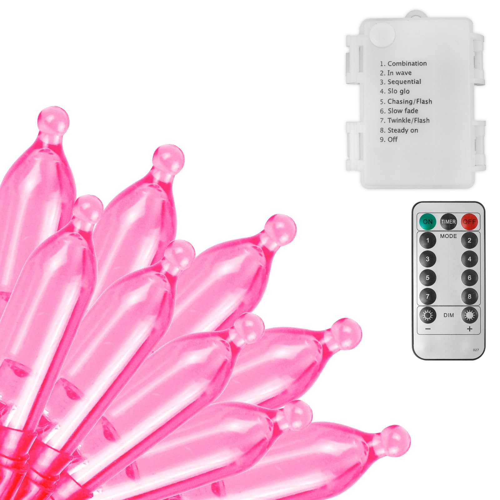 Filltown 2PC Pink LED String Lights, 33FT 100 Lights, Battery Operated, Waterproof, with Remote Control & Timer, Model DBL-170-100