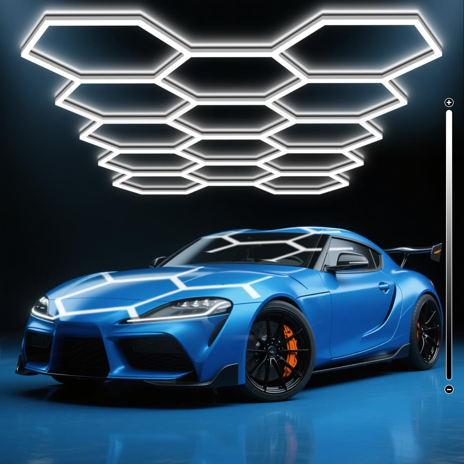 BRILLIHOOD Hexagon Garage Lights  10-100% Dimmable LED Honeycomb Lights  54720LM  6500K Super Bright  14 Grid Systems Car Detailing Lighting for Warehouse Workshop Basement Gym