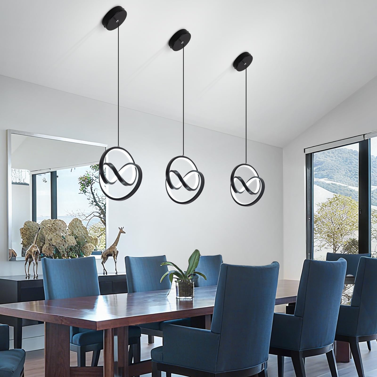 Sovinzert Modern Led Pendant Light Fixtures 6000K Pendant Lights Kitchen Island Lighting Adjustable Height Black Hanging Lamp For Dining Room Bedroom Living Room (1 Pack)