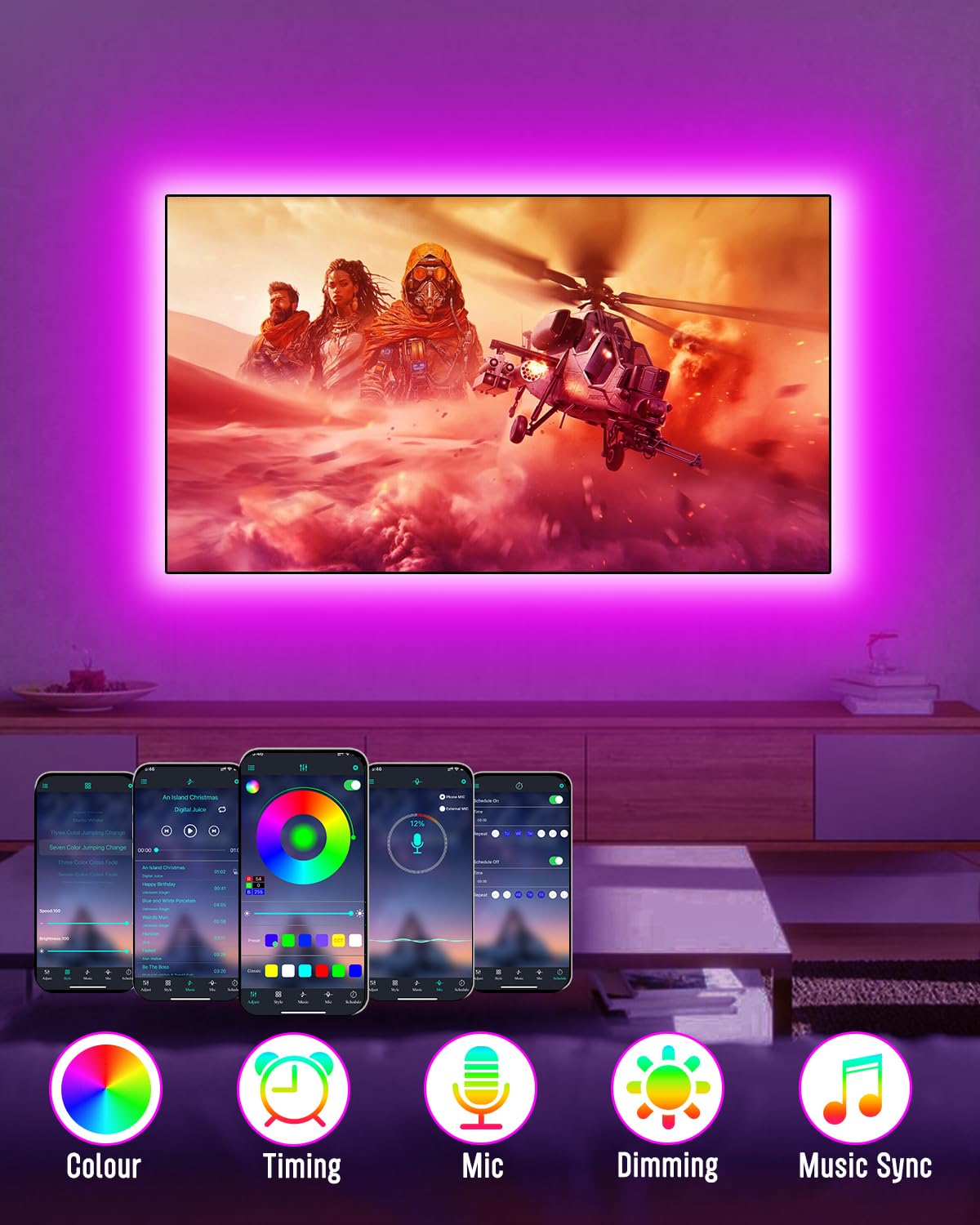 Led Lights For Tv Led Backlight, 16.4Ft Led Tv Backlights For 45-75 Inch Usb Tv Behind Lighting Color Changing Rgb Tv Led Light