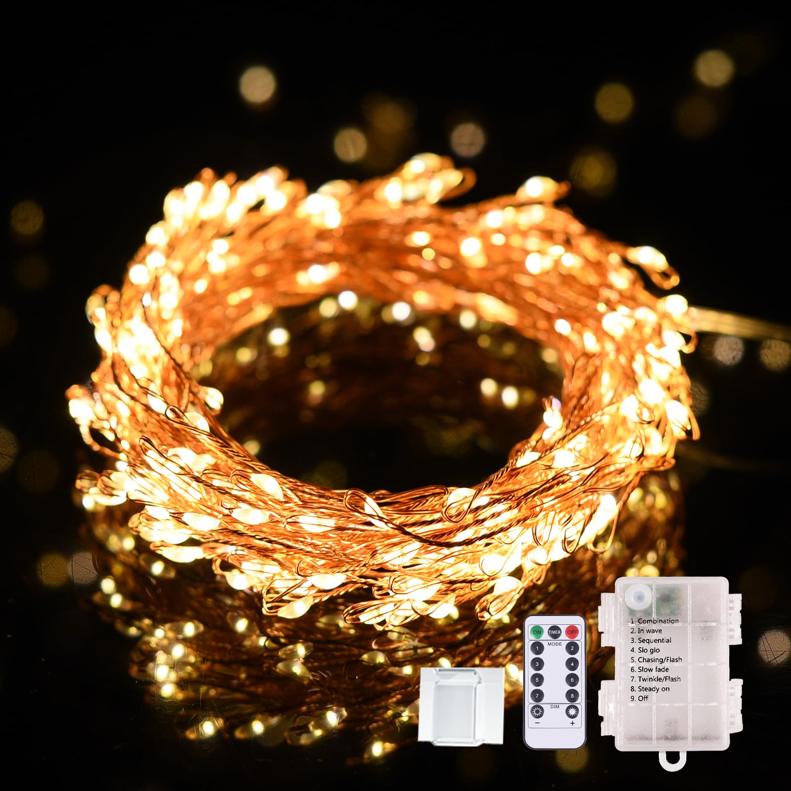 Battery Operated Fairy Lights 120 LED Warm Fairy Lights with Remote Gold Wire Starry Lights 14.7ft String Lights with Timer Twinkle Lights for Christmas Tree Garland Wreath Wedding Party Xmas