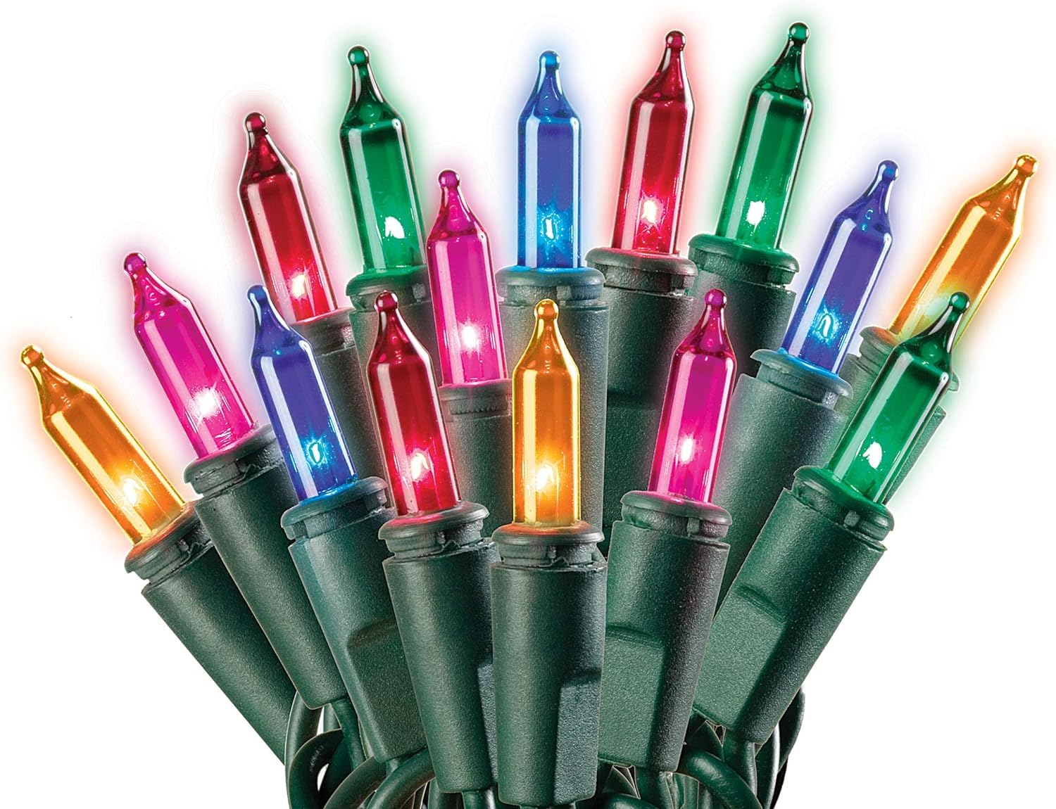 Holiday Pride Multi Color Christmas Lights with Green Wire - 100 Count Multicolor Christmas Tree Lights Outdoor (24 Feet) - Wate