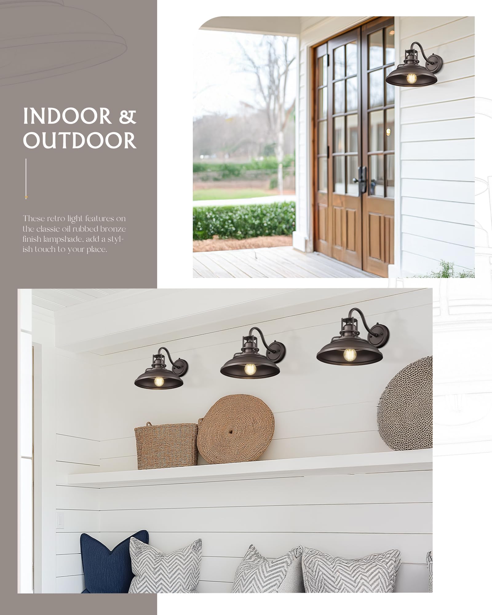 FEMILA Dusk to Dawn Barn Lights, 12 Oil-Rubbed Bronze Gooseneck Outdoor Light Fixture, Exterior Lighting Fixtures, Outdoor Porch