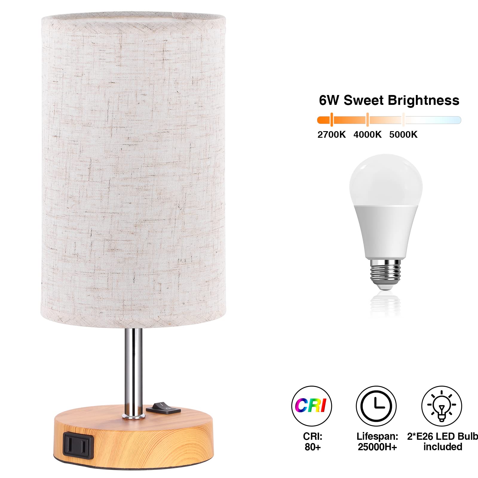 Zjojo Table Lamp Bedside Lamps For Bedroom, Bedside Lamps Set Of 2 With 3 Way Dimmable Using Rocker Switch Nightstand Lamp Night