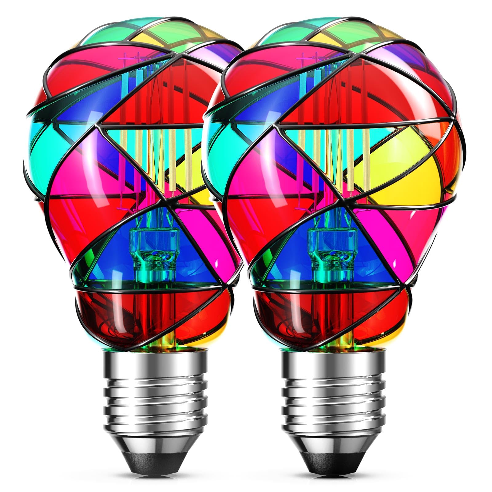 Hompavo Upgraded Dimmable Led Stained Glass Light Bulb, Hand-Painted Colorful E26 A19/A60 3.5W, For Party, Halloween, Christmas,