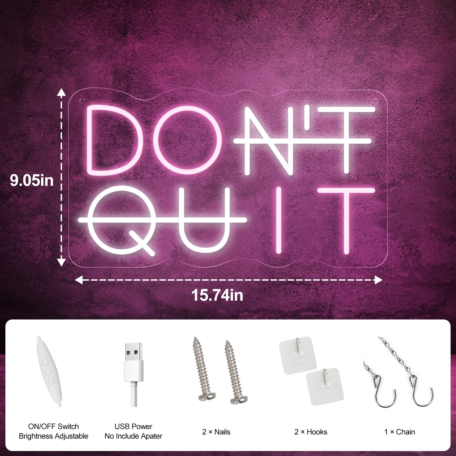 YIKBIK LED Neon Sign for Wall Decor, USB Powered Pink&White Light, Adjustable for Office, Gym, Man Cave, Gamer Room