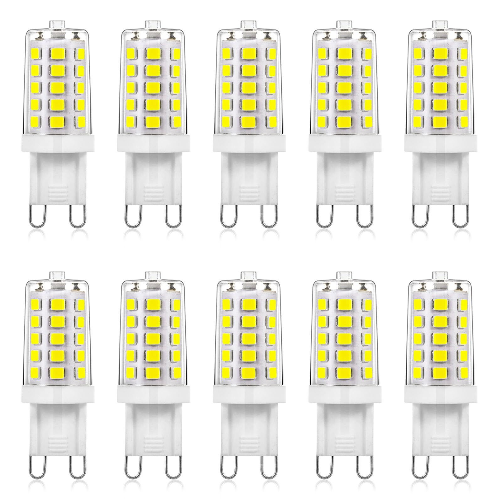 Joutameili 10 Pack G9 LED Bulb 4W Equivalent 40 Watt, No Flicker LED G9 Bulb, T4 Halogen Light Lamp Replacement, 120V Daylight W
