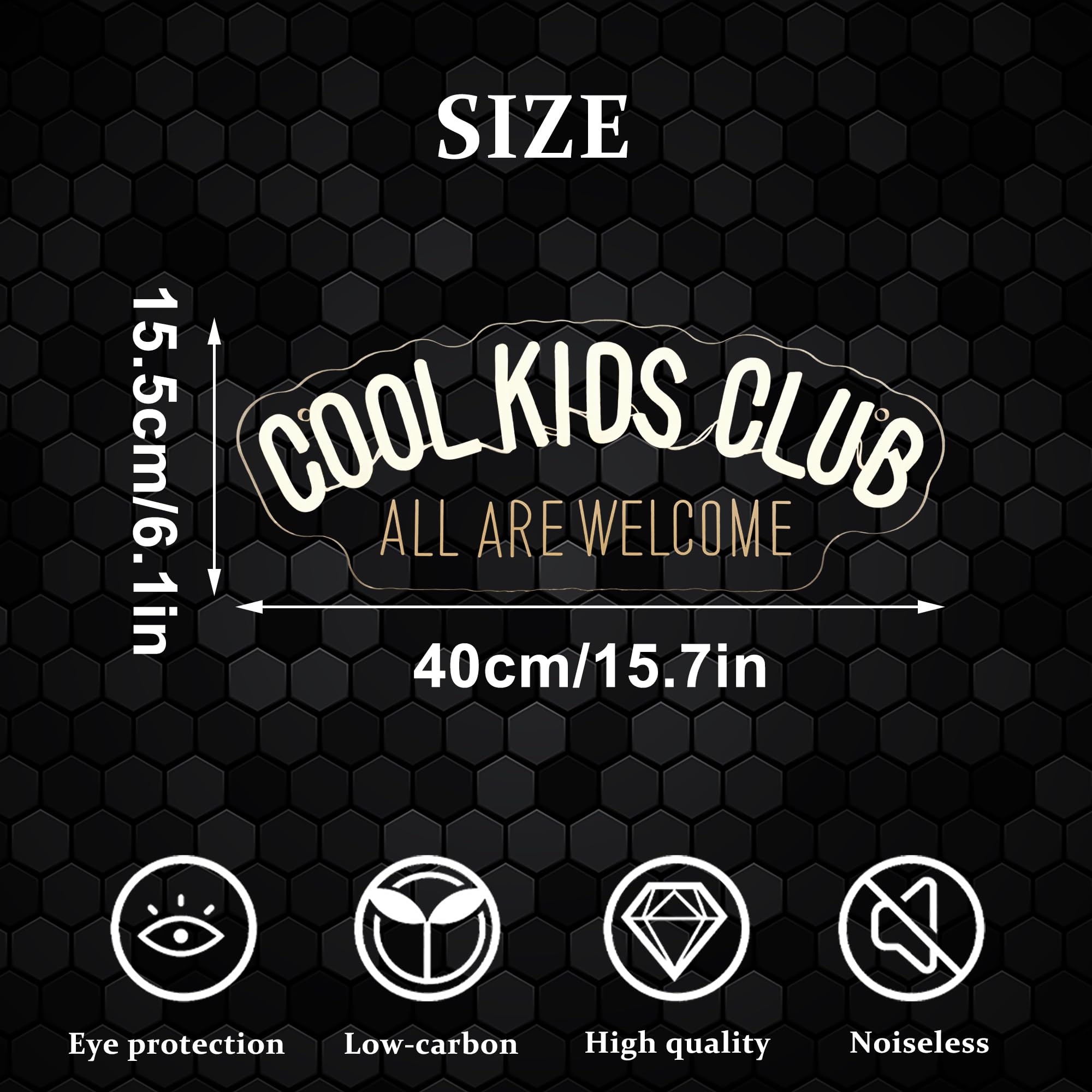 Dracey Neon Sign - Cool Kids Club LED Light, Dimmable, Handmade, 6.1x15.7in, White, Ideal for Baby Room and Playroom Decor