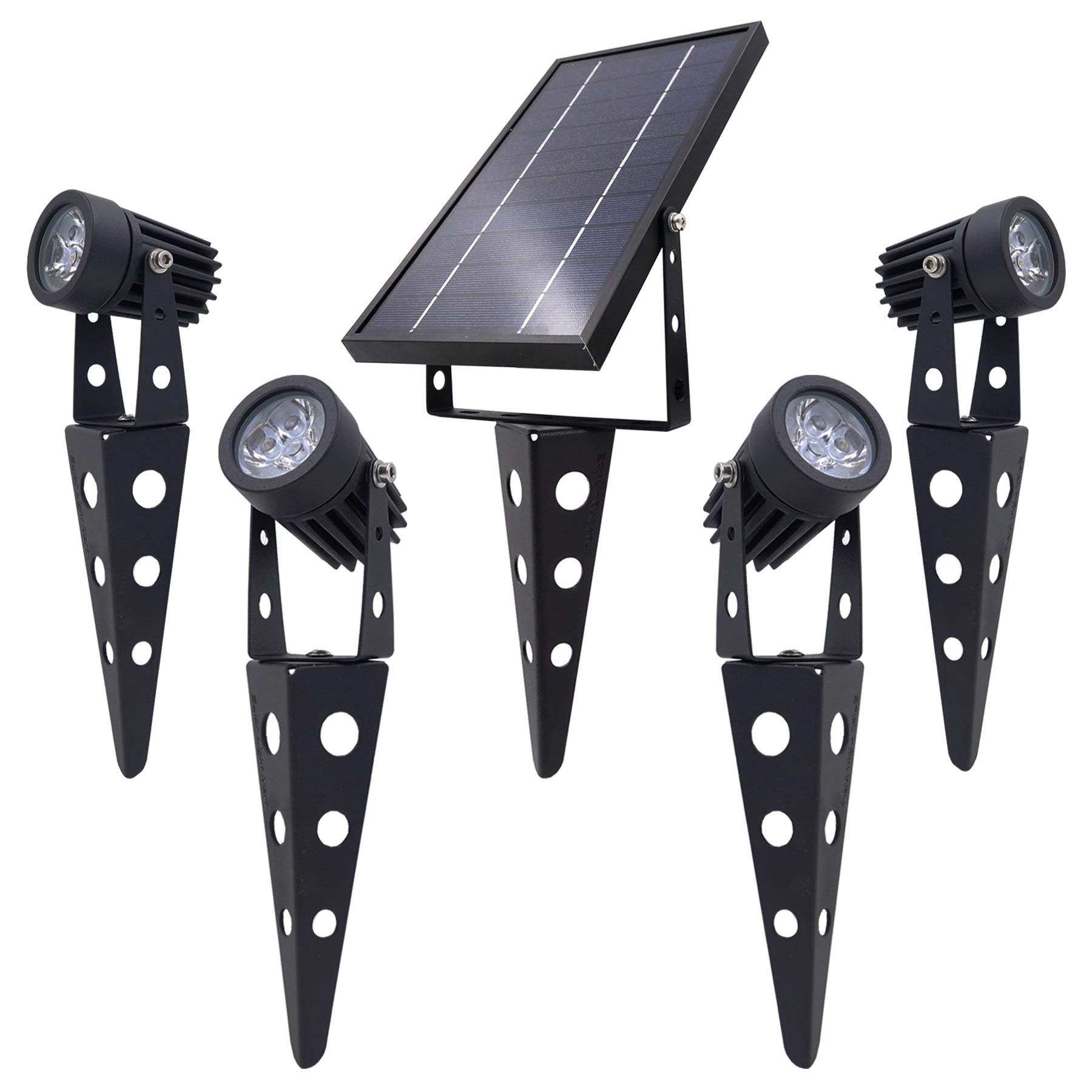 Solar Light Mart 4-Spotlight Mini 50X Solar-Powered LED Downlight, Warm White, Black Finish, Metal