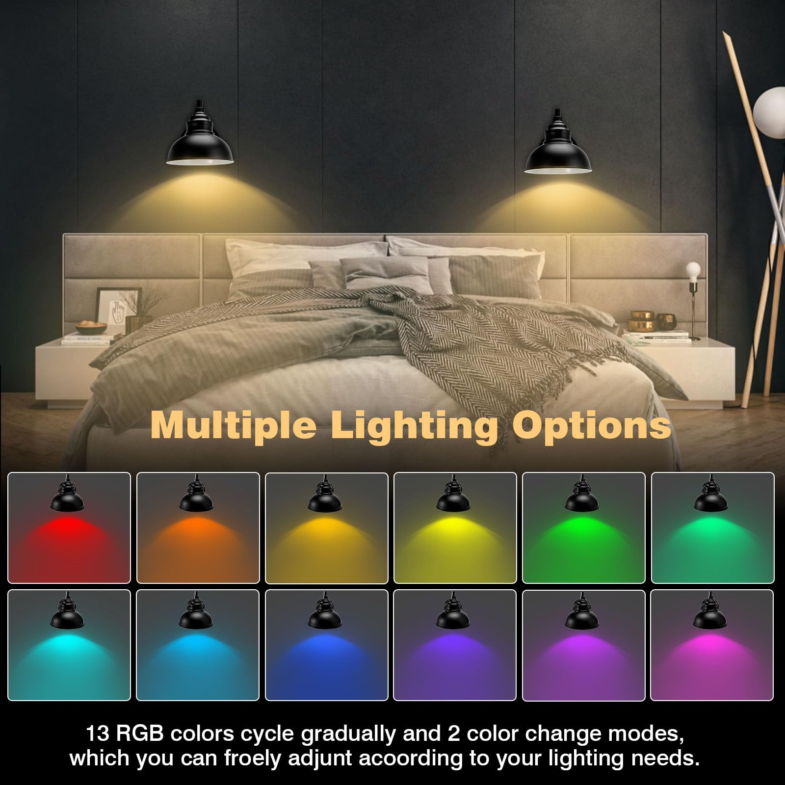 Merlight Wall Sconces - Rechargeable Dimmable Remote Control Lights, Small 7.6" Black Iron, 13 Color Options, Model 20230620