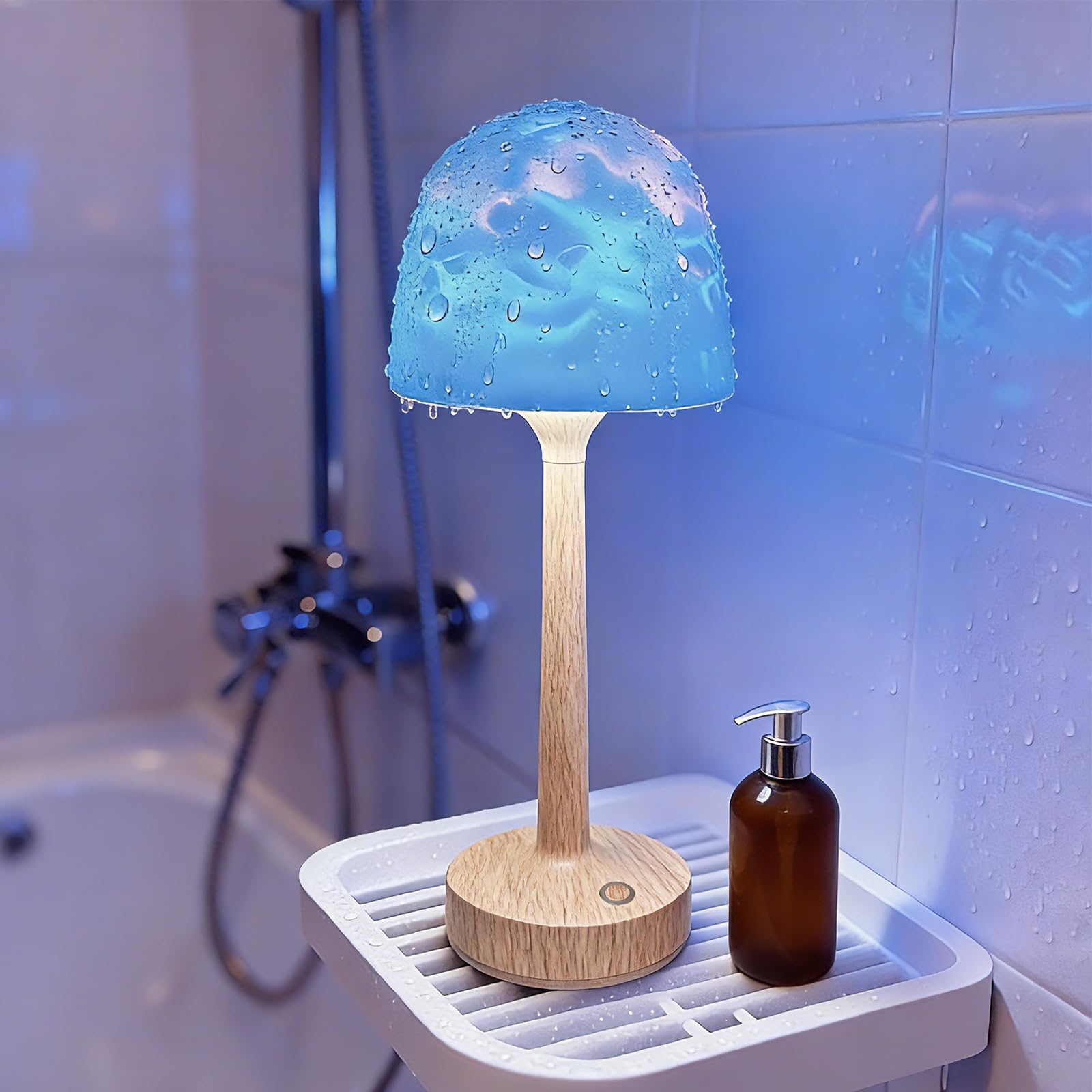 LAYSHINEEN Waterproof Bathroom Lamp with 16 Color Ocean Wave Projector, Rechargeable Shower Light with Touch & Remote Control, C