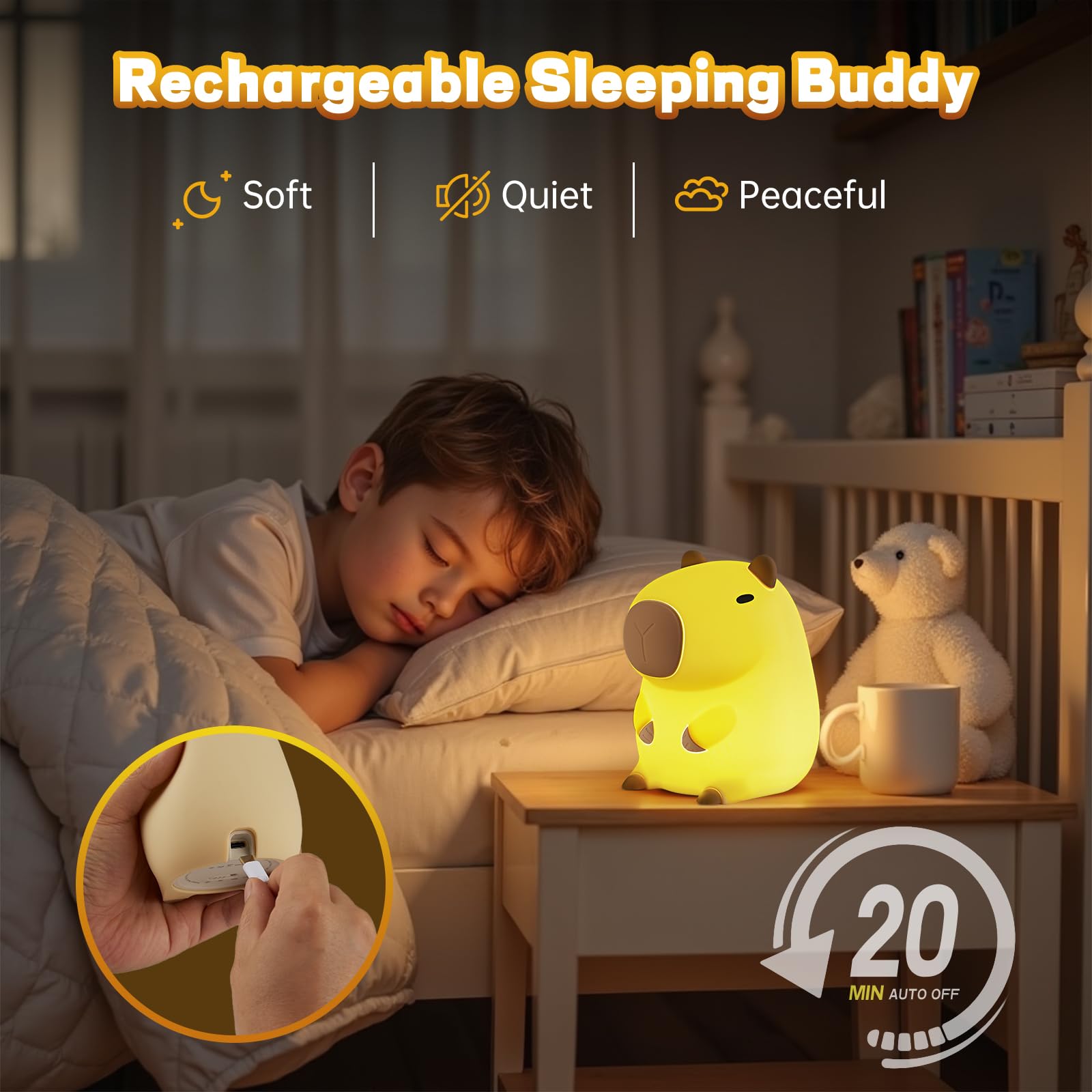 Capybara Night Light For Kids  Cute Capybara Lamp Silicone Baby Nursery Night Lamp  Dimmable Squishy Touch Bedside Lamps  Adorable Rechargeable Animal Lamps Gifts Kawaii Room Decor For Kids Girls Boys