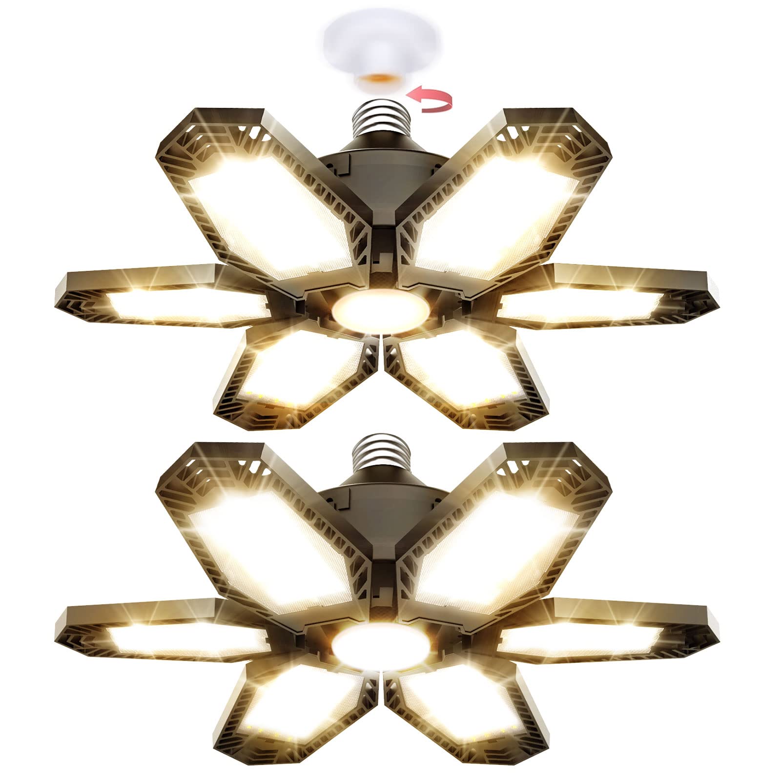 Tanbaby 2 Pack Garage Light Warm 150W Led Garage Lights 3000K Garage Lighting 12000Lm [Equivalent] Deformable Garage Light Ceili