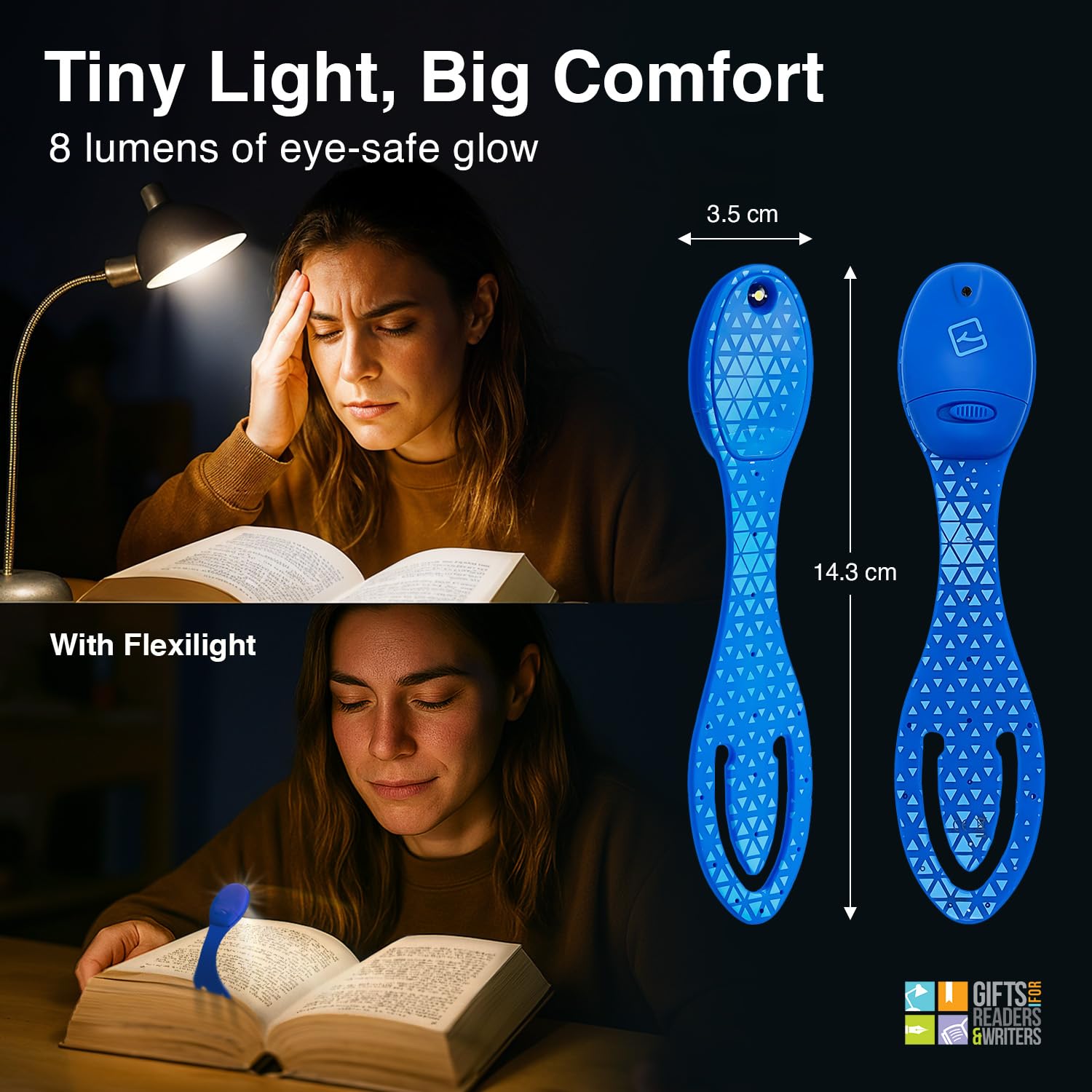 Gifts For Readers & Writers 2-In-1 Led Clip-On Bookmark Light | Battery Operated | Blue | Model 4947 | Essential For Book Lovers