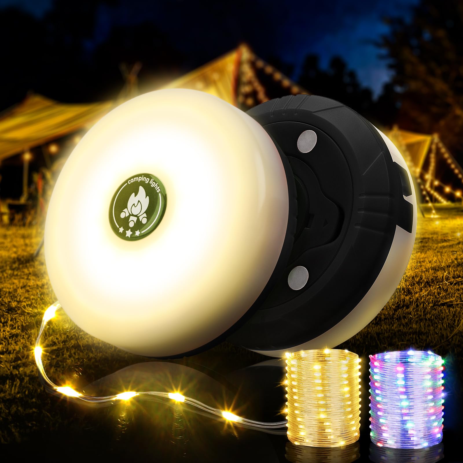 Ogery 2-Pack Camping String Lights, 32.8Ft Rechargeable Led, 8 Modes, Waterproof, Black, Model Og-L-Bl-T